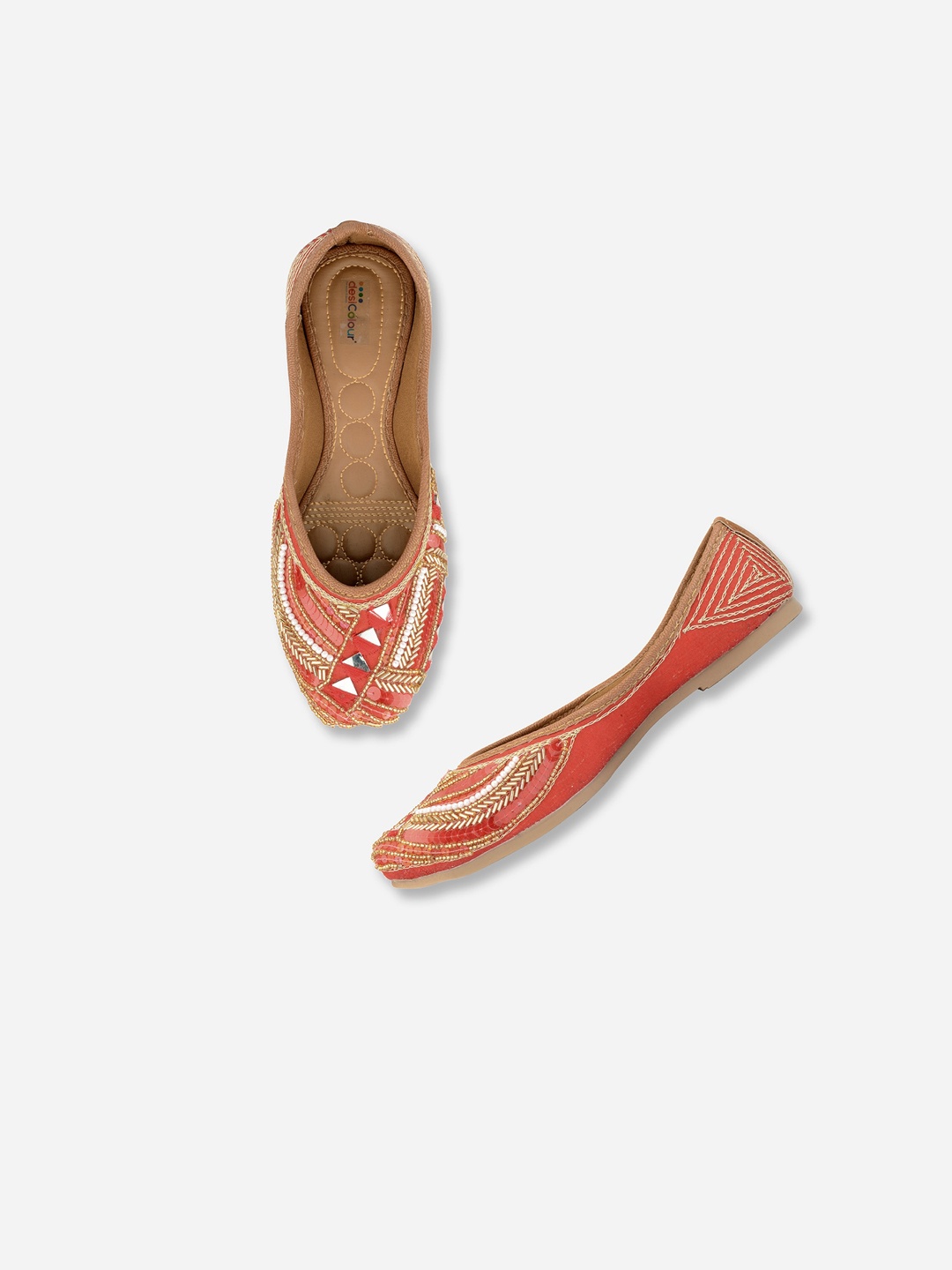 

DESI COLOUR Women Embellished Ethnic Mojaris Flats, Red
