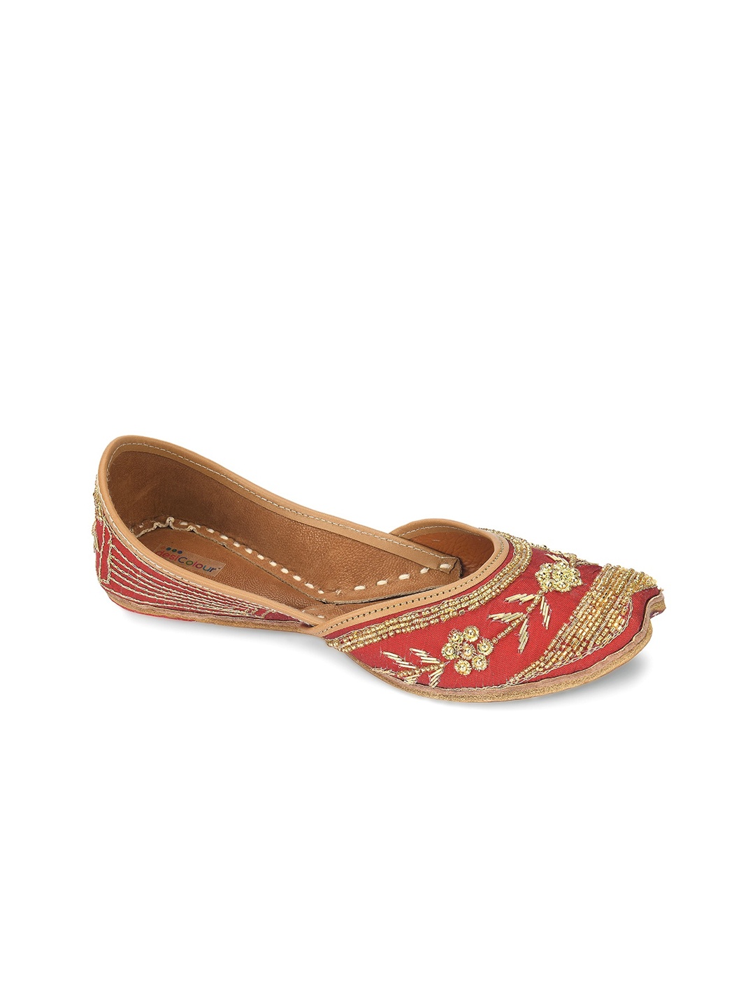 

DESI COLOUR Women Maroon Embellished Ethnic Mojaris Flats