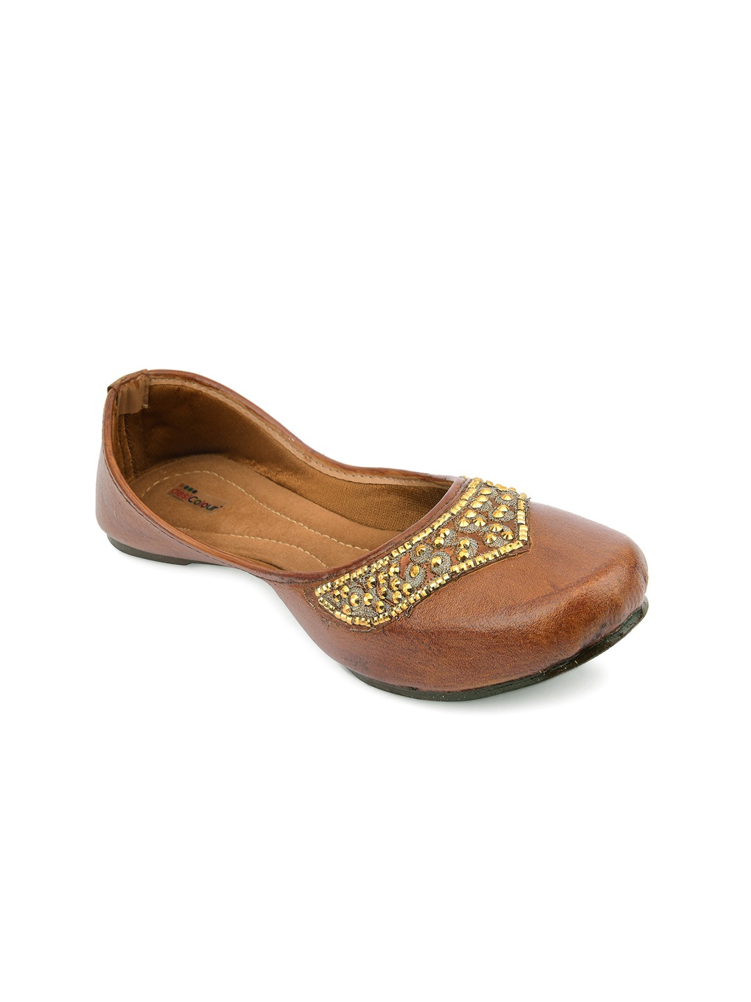 

DESI COLOUR Women Embellished Ethnic Mojaris Flats, Brown