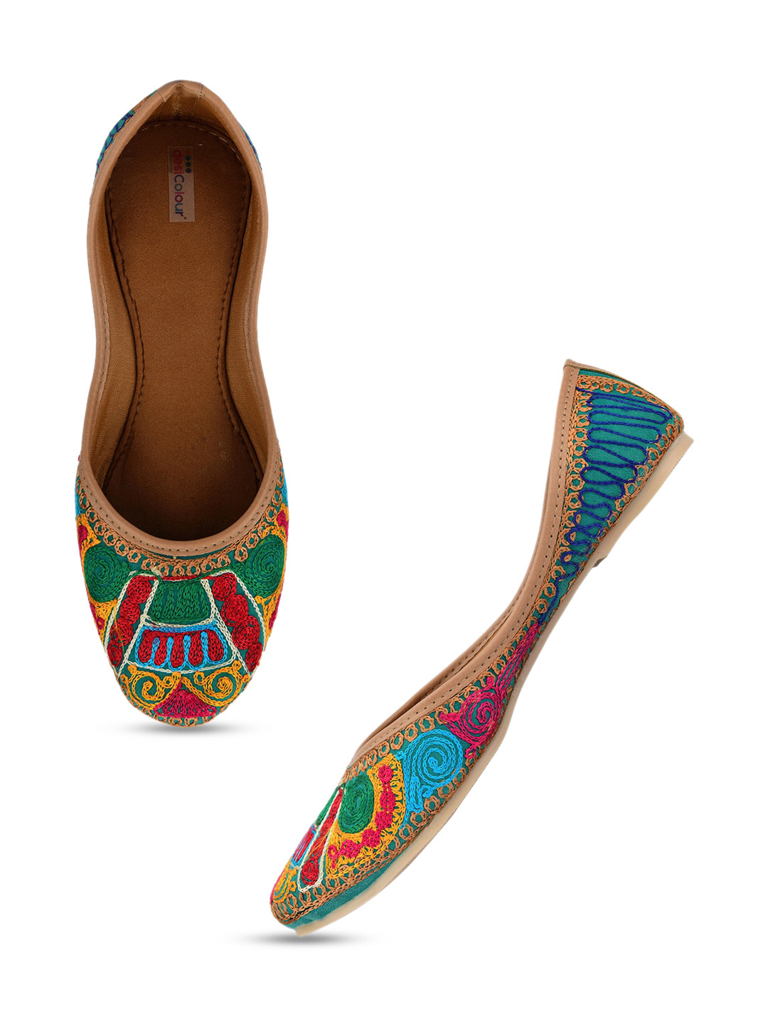 

DESI COLOUR Women Embellished Ethnic Mojaris Flats, Green