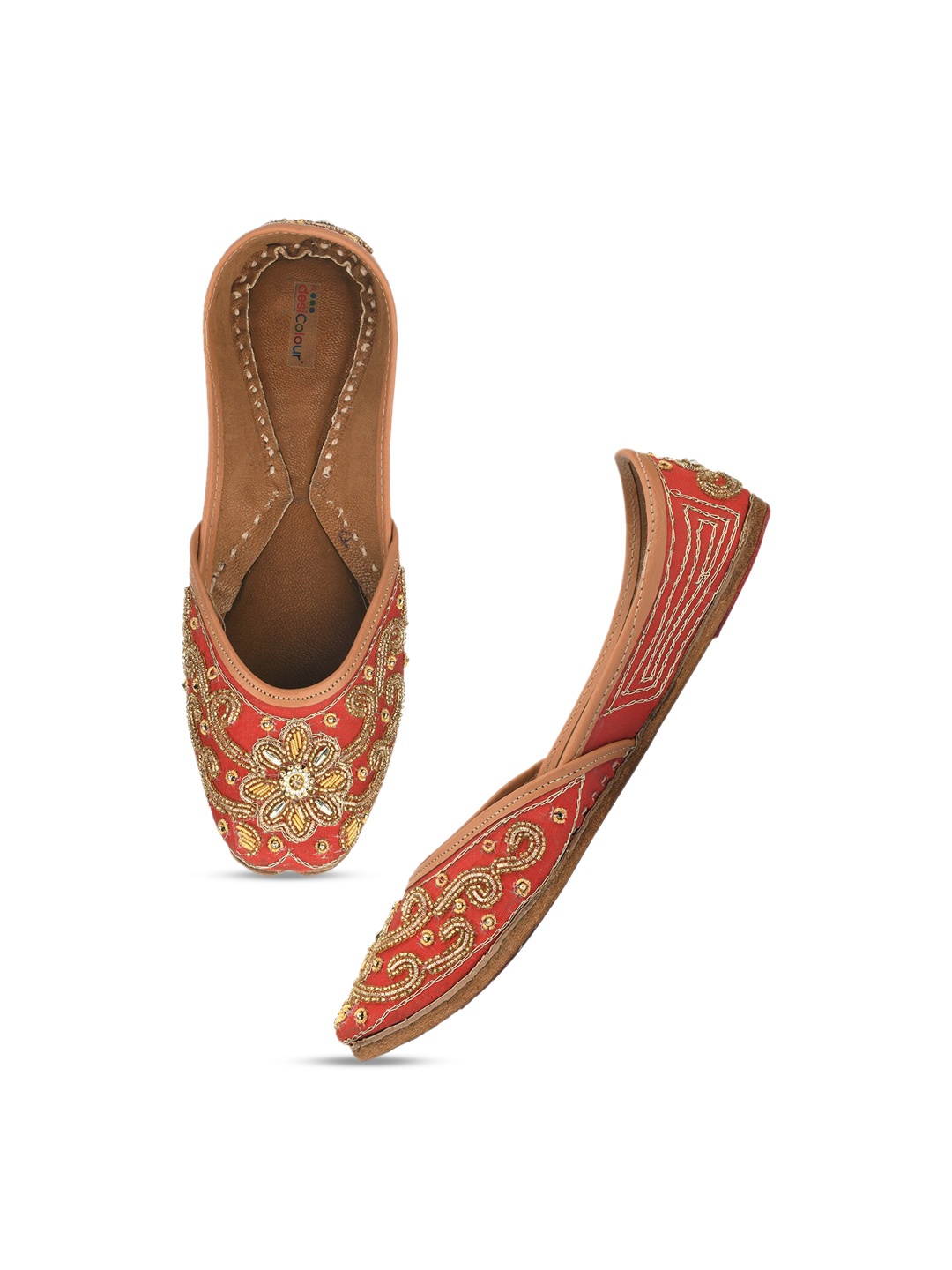 

DESI COLOUR Women Embellished Ethnic Mojaris Flats, Red