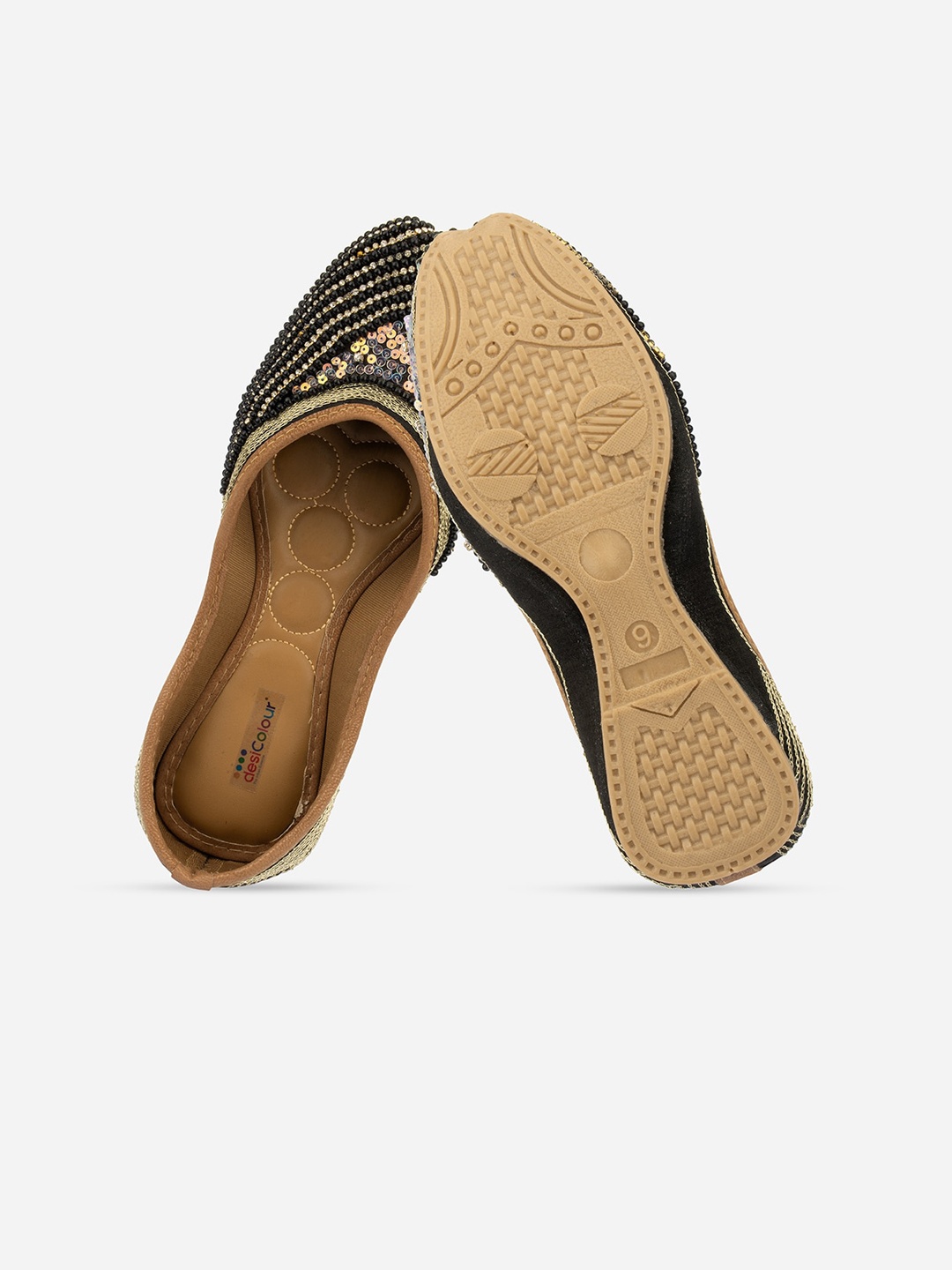 

DESI COLOUR Women Black Embellished Ethnic Mojaris Flats
