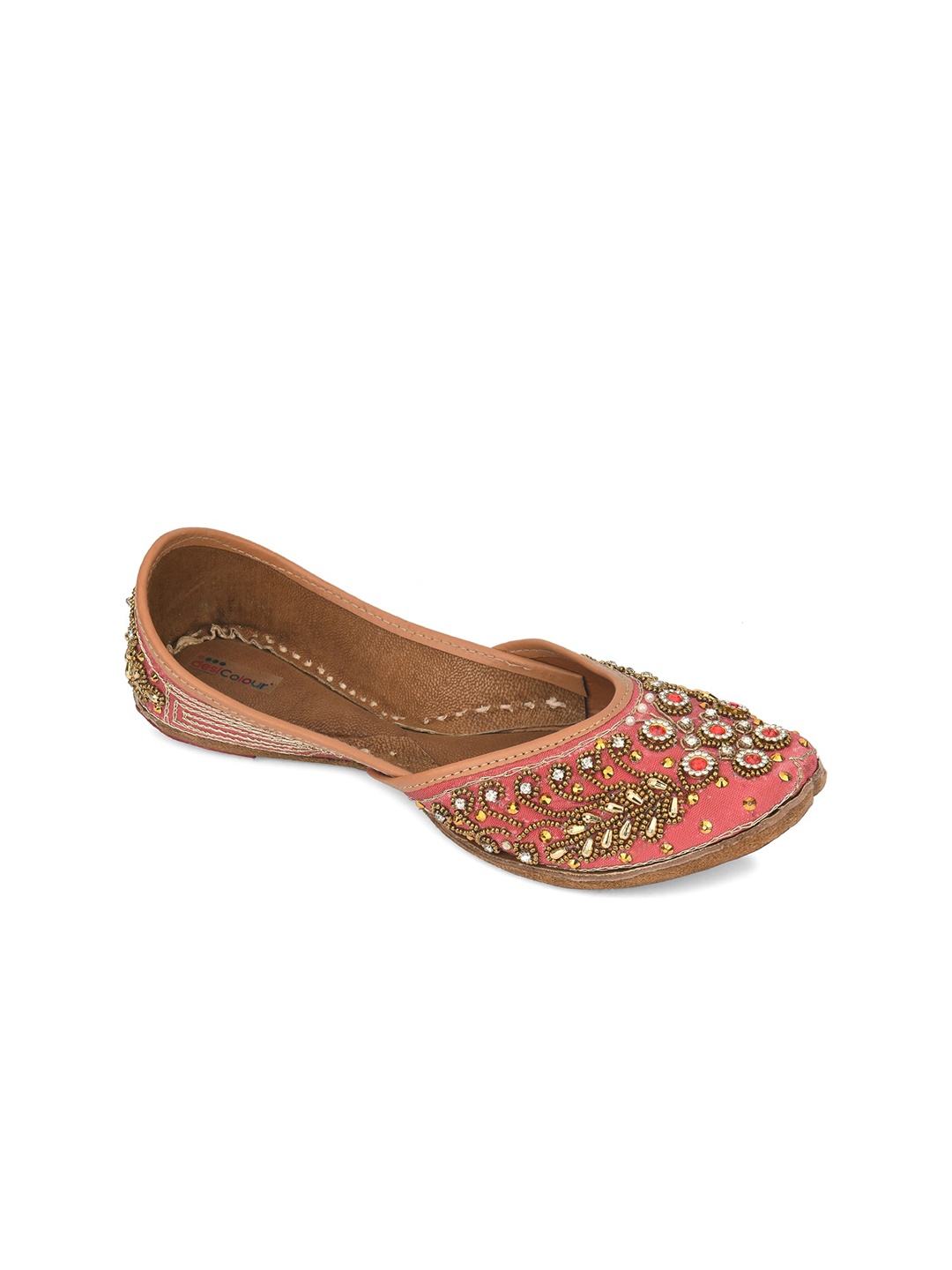 

DESI COLOUR Women Embellished Ethnic Mojaris Flats, Peach