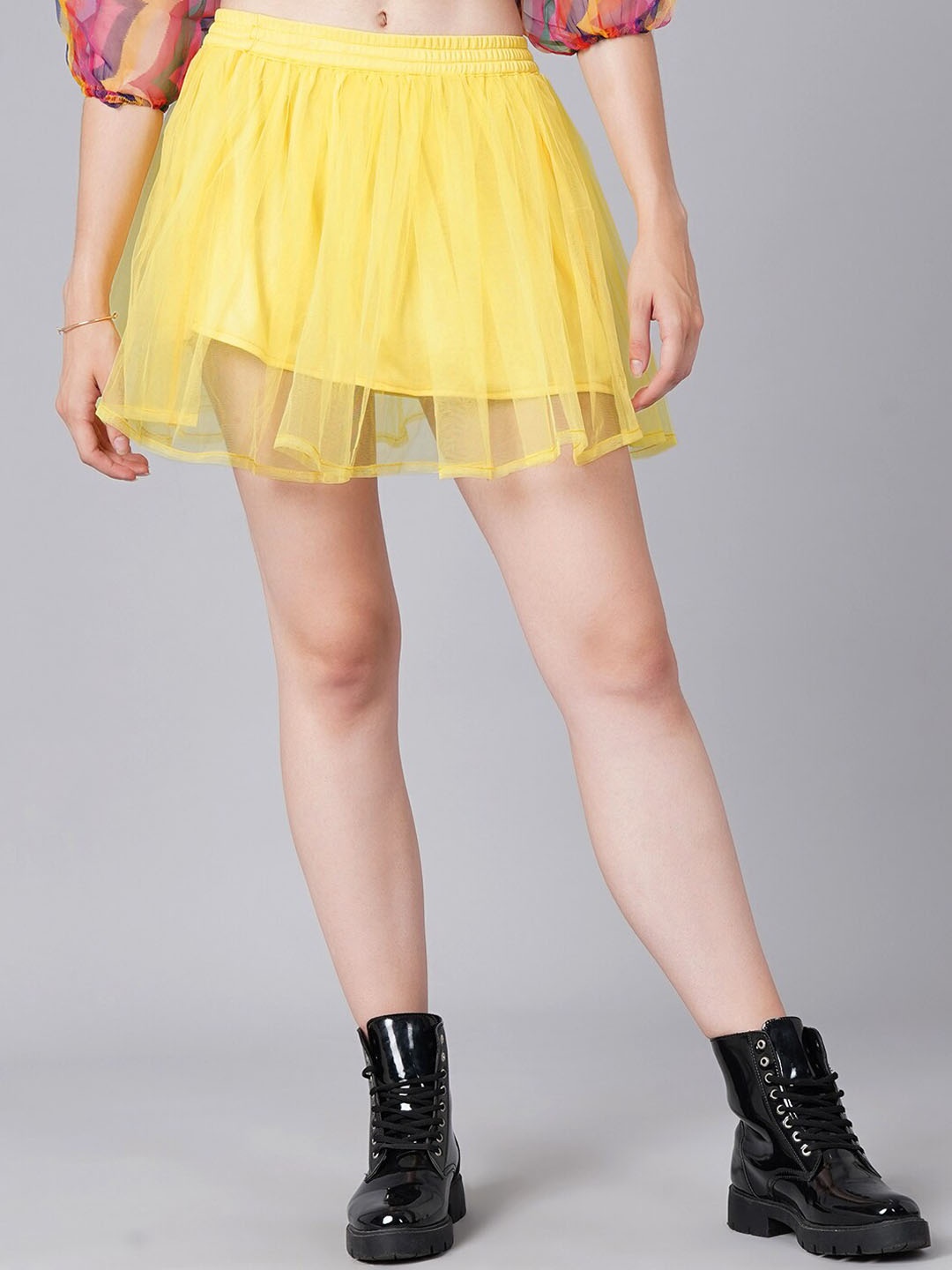 

Cation Women Yellow Solid A-line Flared Mini Skirts