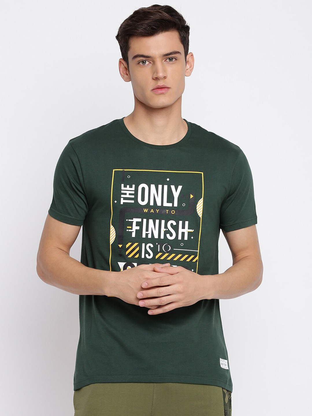 

abof Men Green & White Typography Printed T-shirt