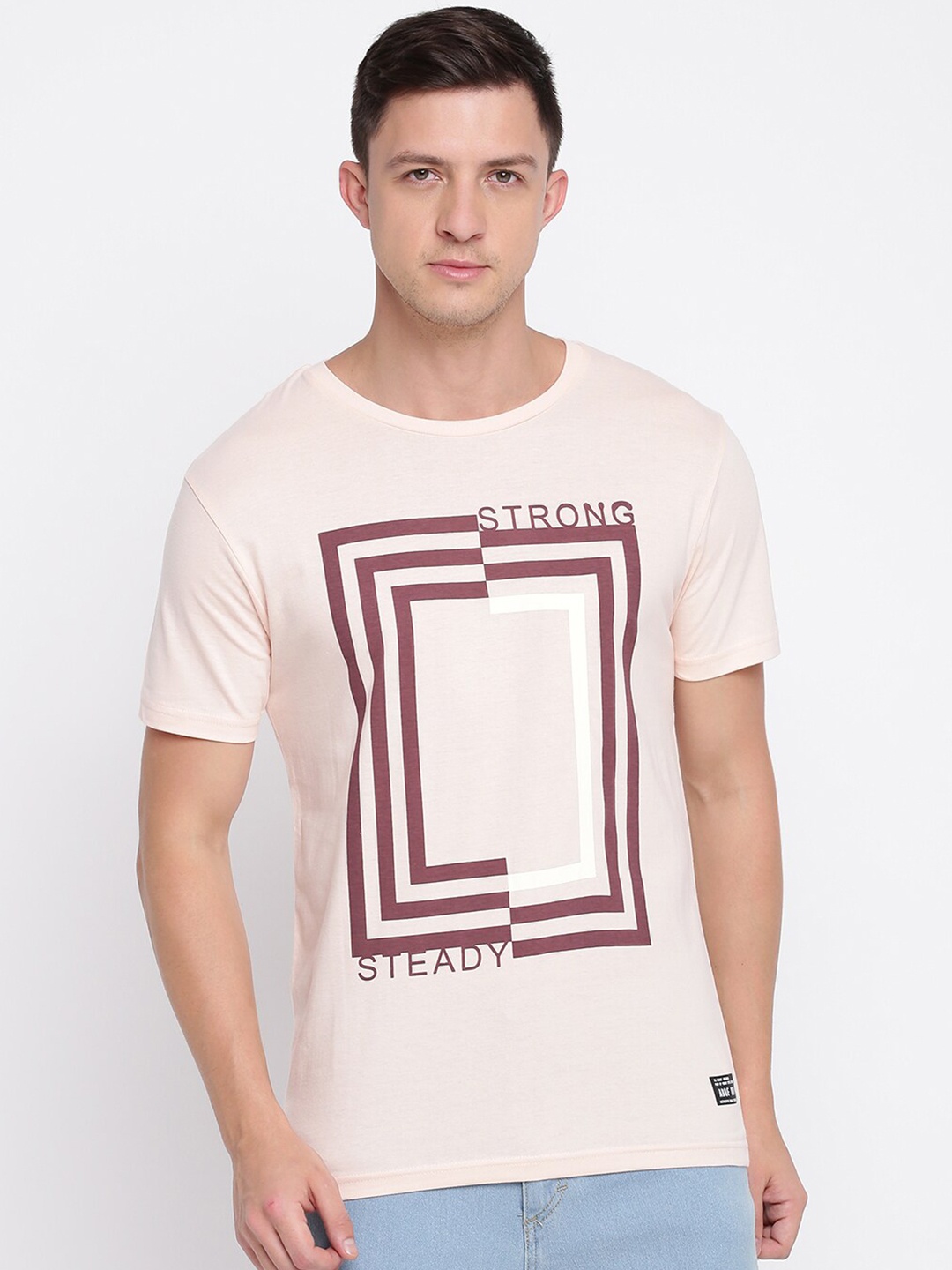 

abof Men Pink Printed Pure Cotton T-shirt