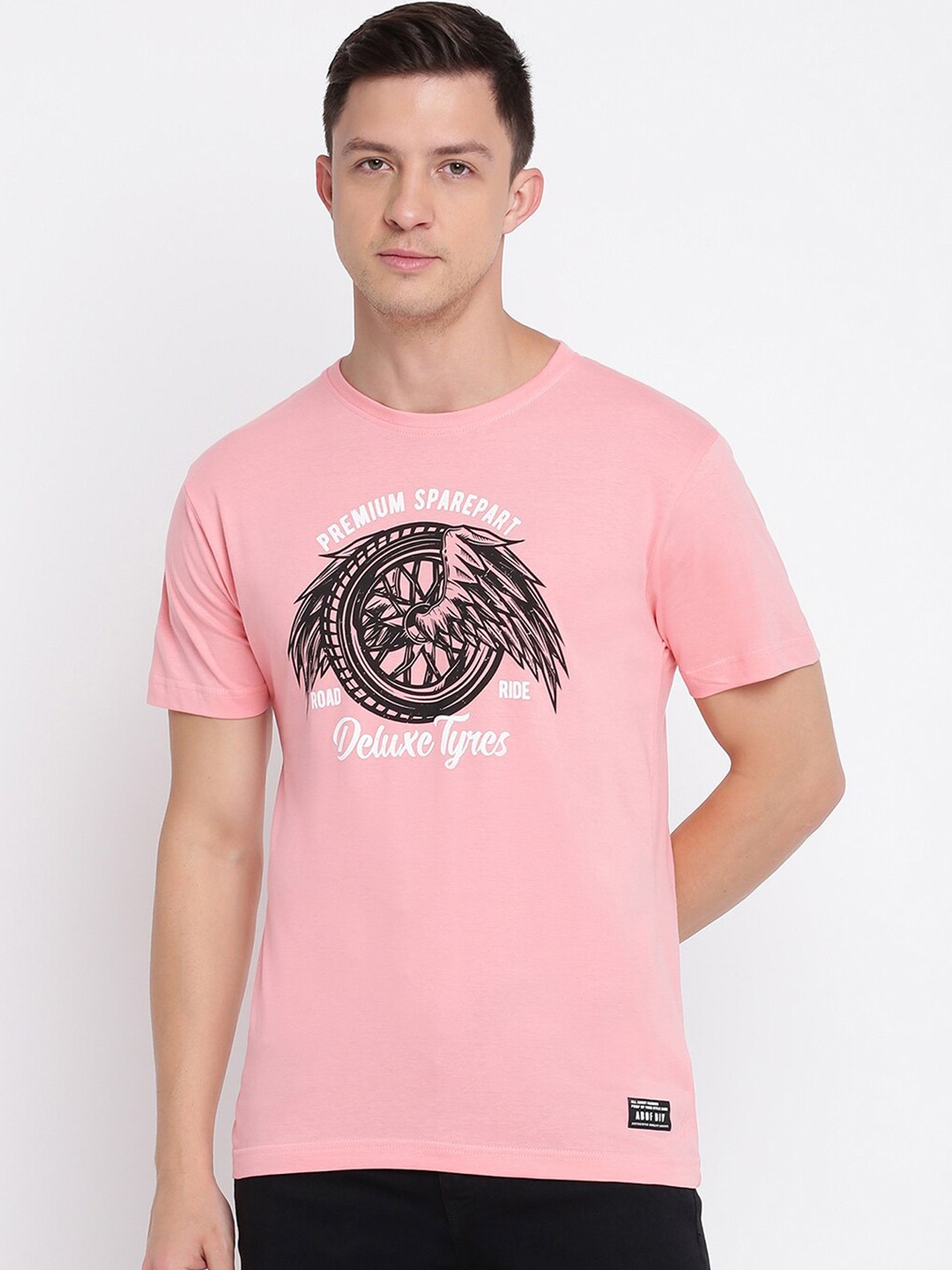 

abof Men Pink & Black Printed T-shirt