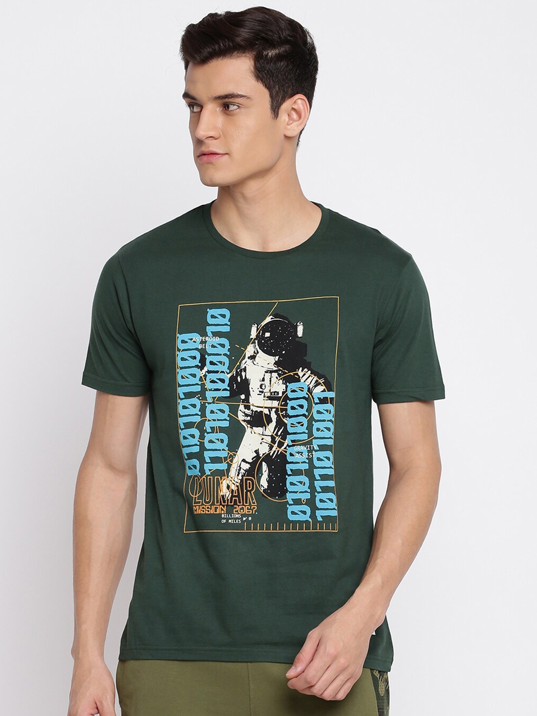 

abof Men Green Printed T-shirt