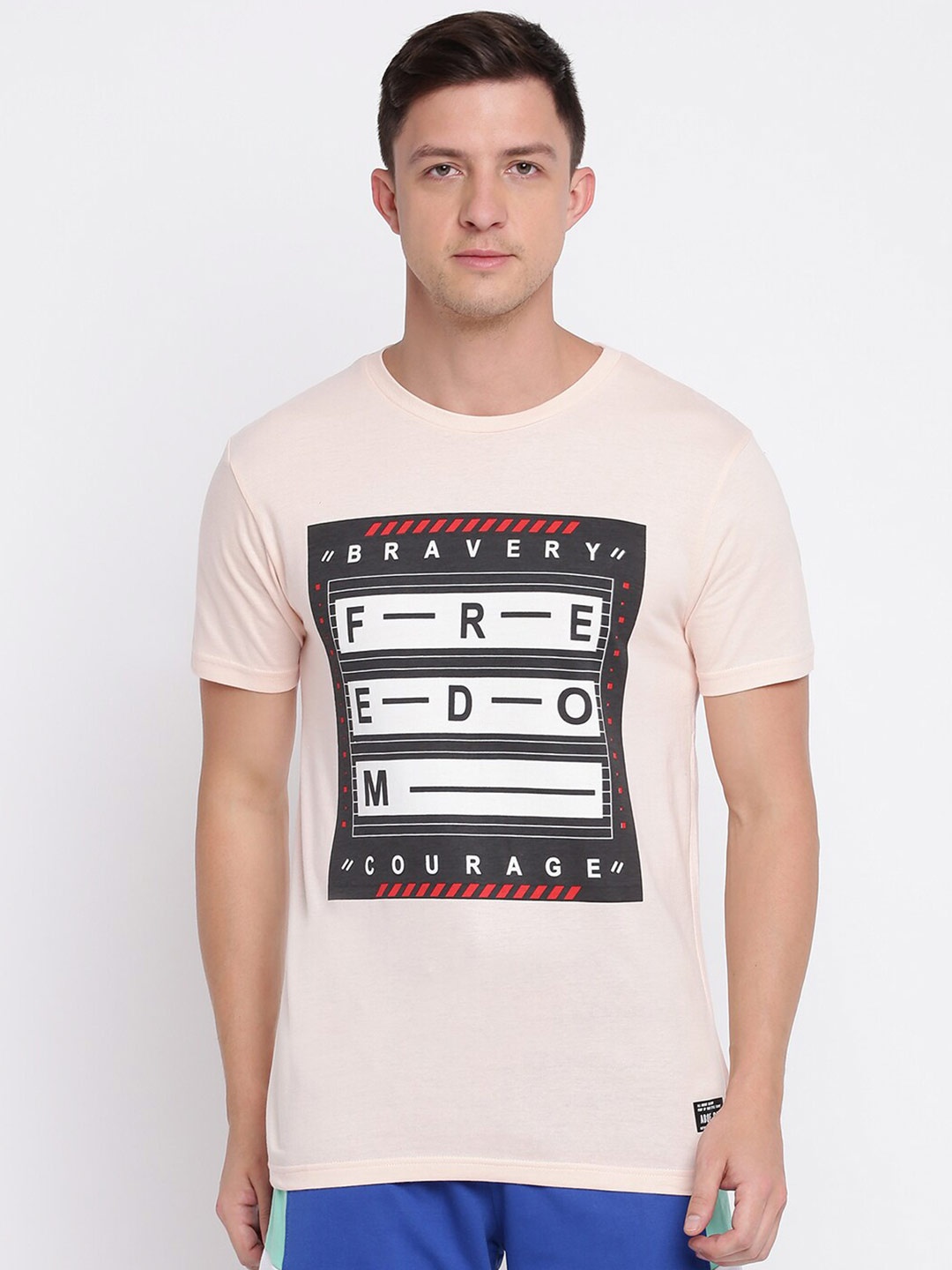 

abof Men Pink Typography Printed Pure Cotton T-shirt