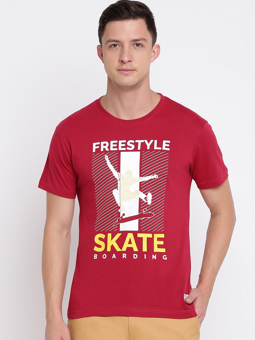 

abof Men Red Typography Printed Cotton T-shirt
