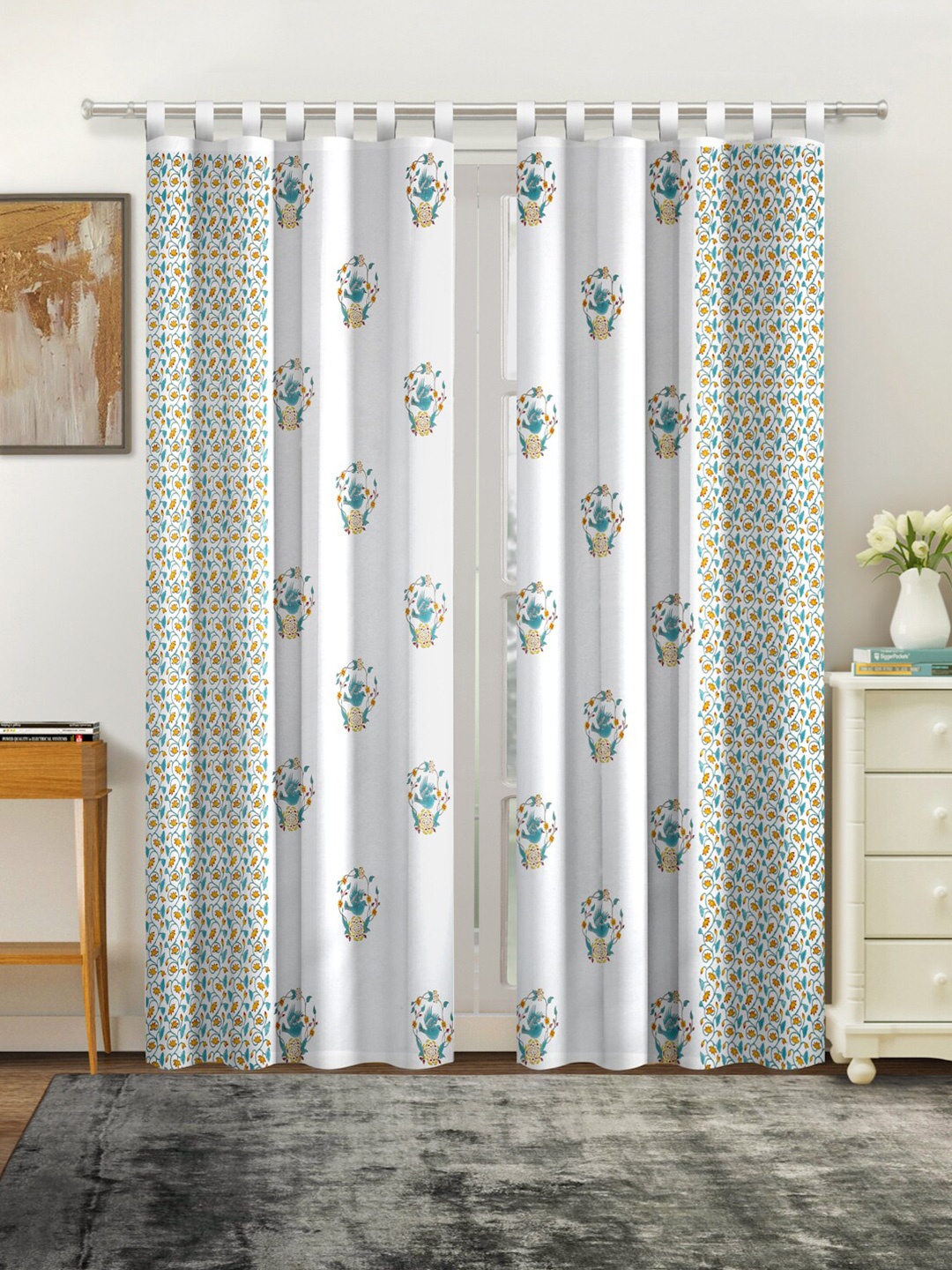 

Rajasthan Decor White & Blue Set of 2 Ethnic Motifs Door Curtain