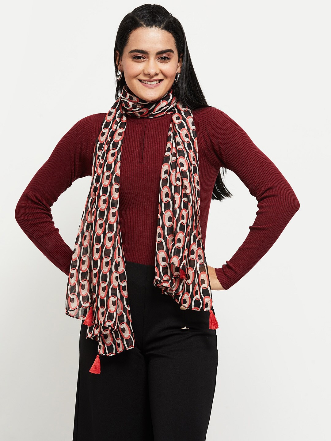 

max Women Pink & White Printed Scarf