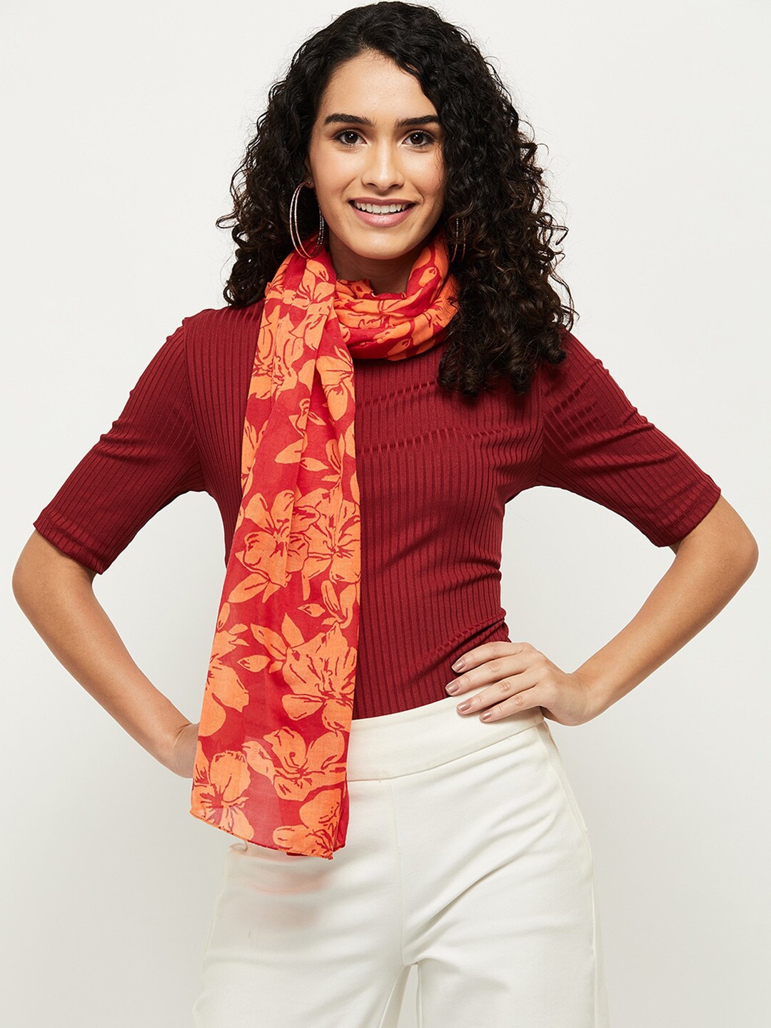 

Max Women Pink & Orange Printed Scarf