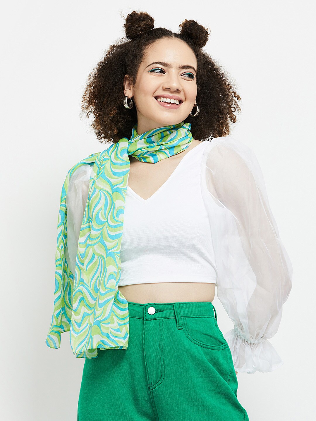 

Max Women Green & Blue Printed Scarf