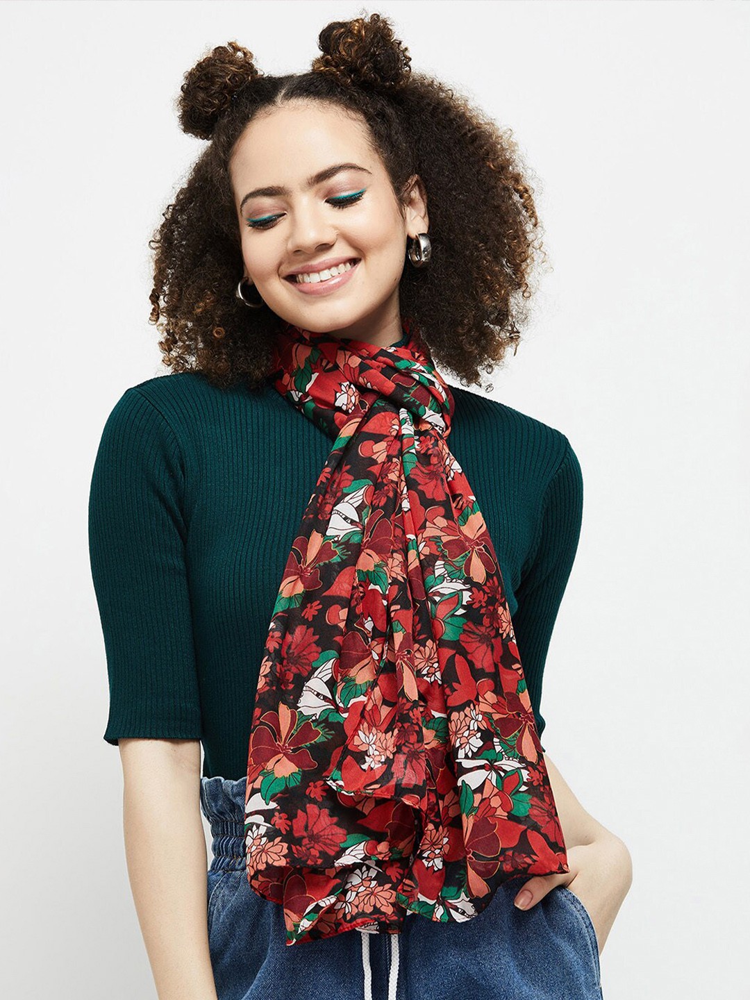 

Max Women Black & Red Printed Scarf