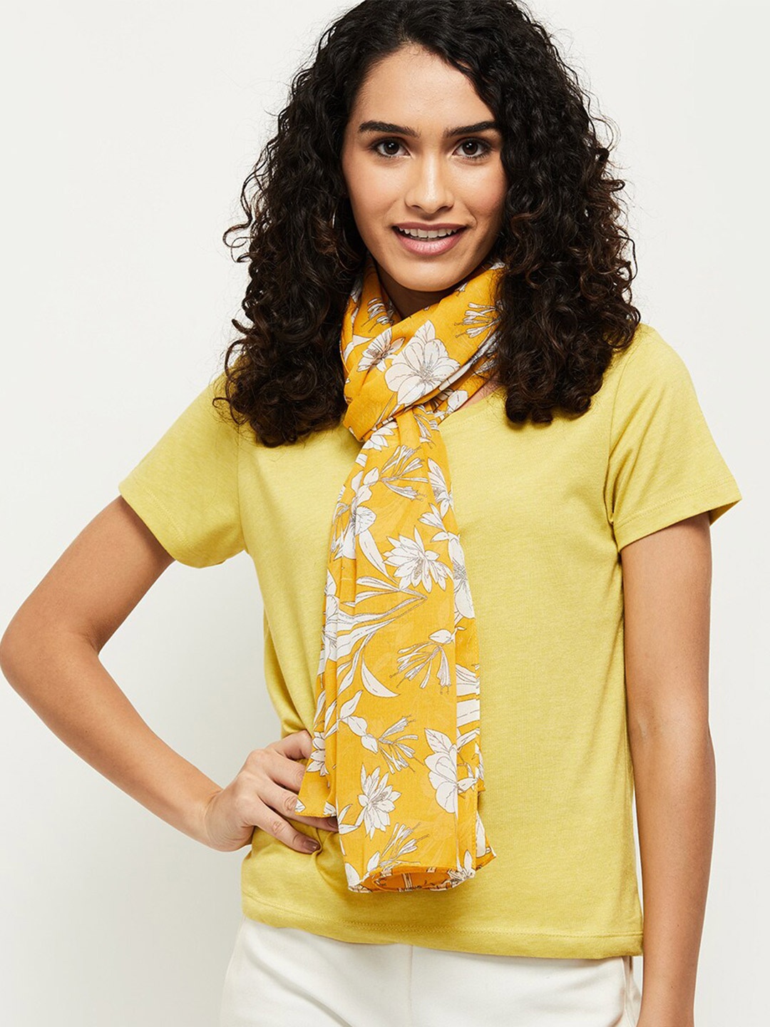 

max Women Yellow & White Printed Scarf