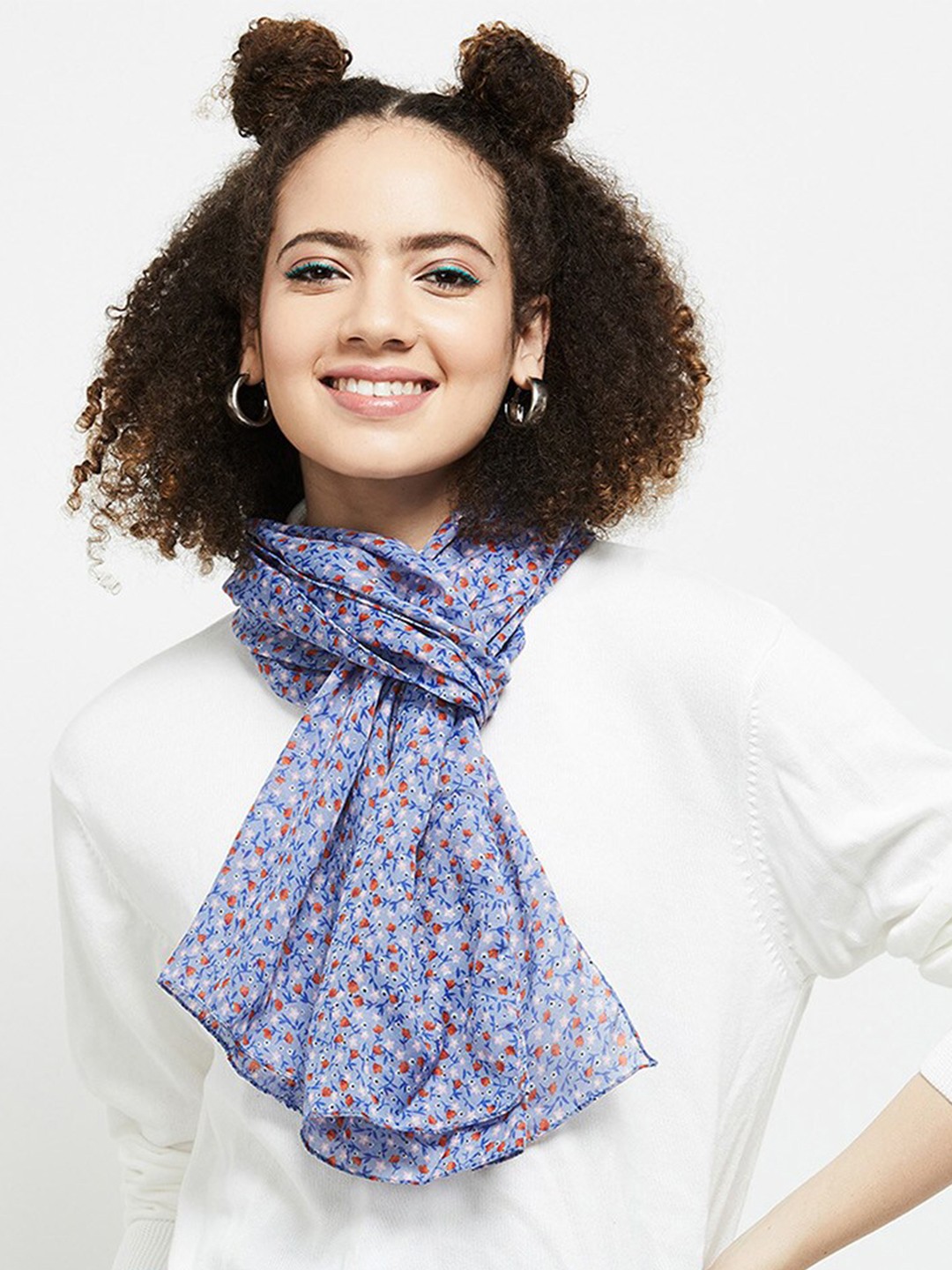 

max Women Floral Printed Polyester Scarf, Blue
