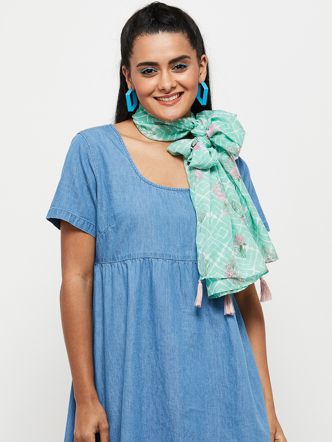 

max Women Printed Polyester Scarf, Green