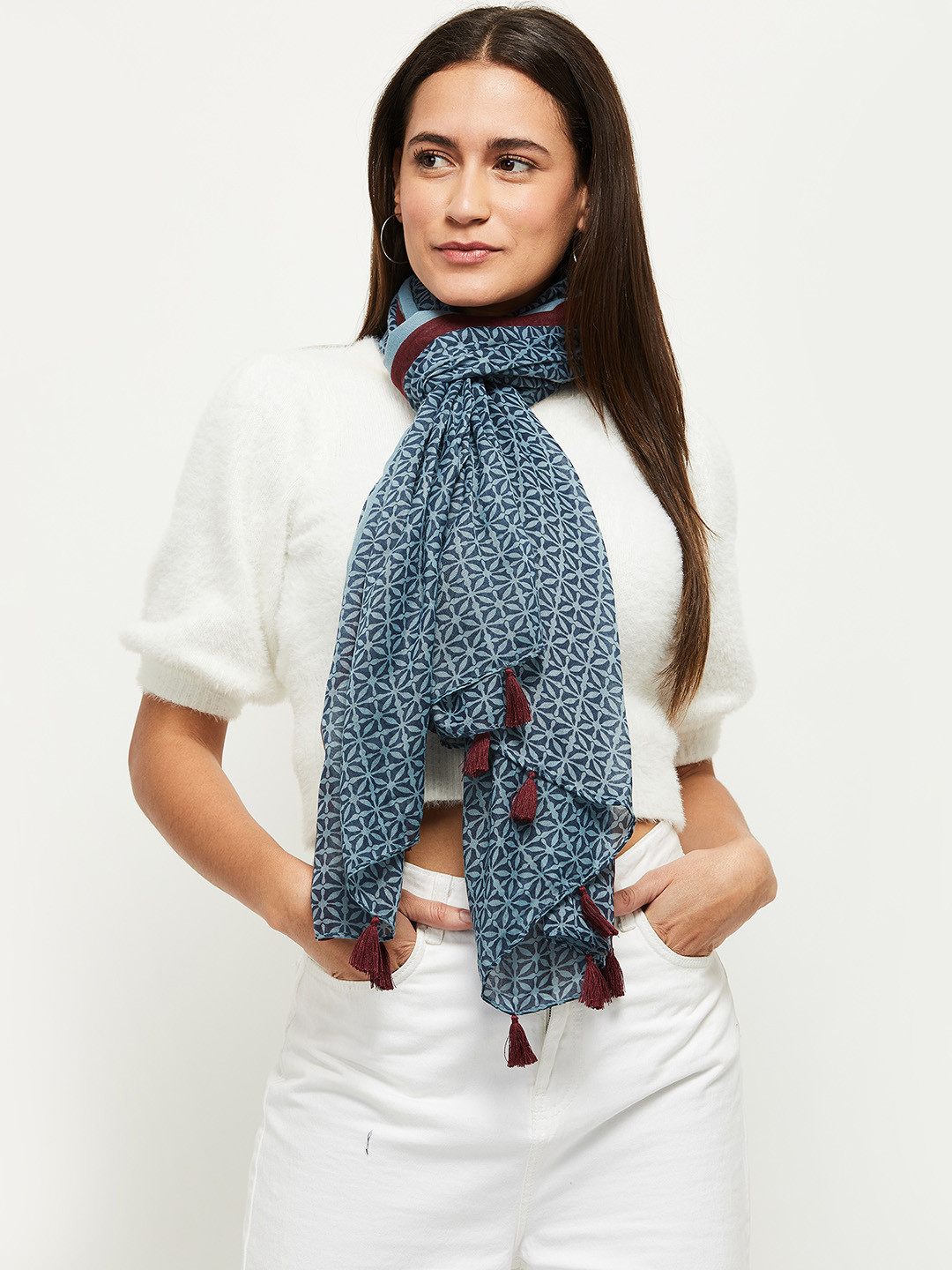 

max Women Printed Polyester Scarf, Blue