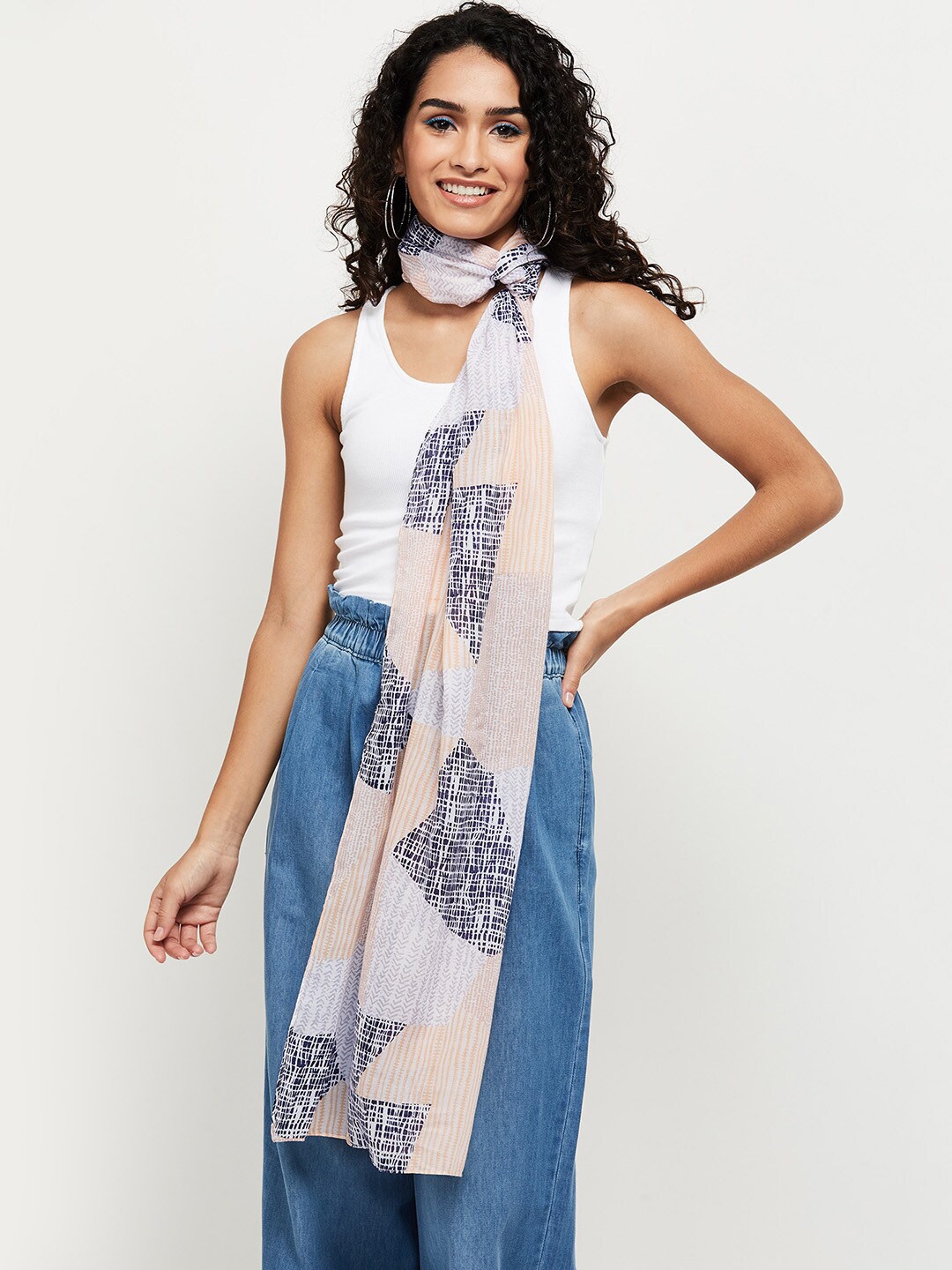 

max Women Printed Polyester Scarf, Blue