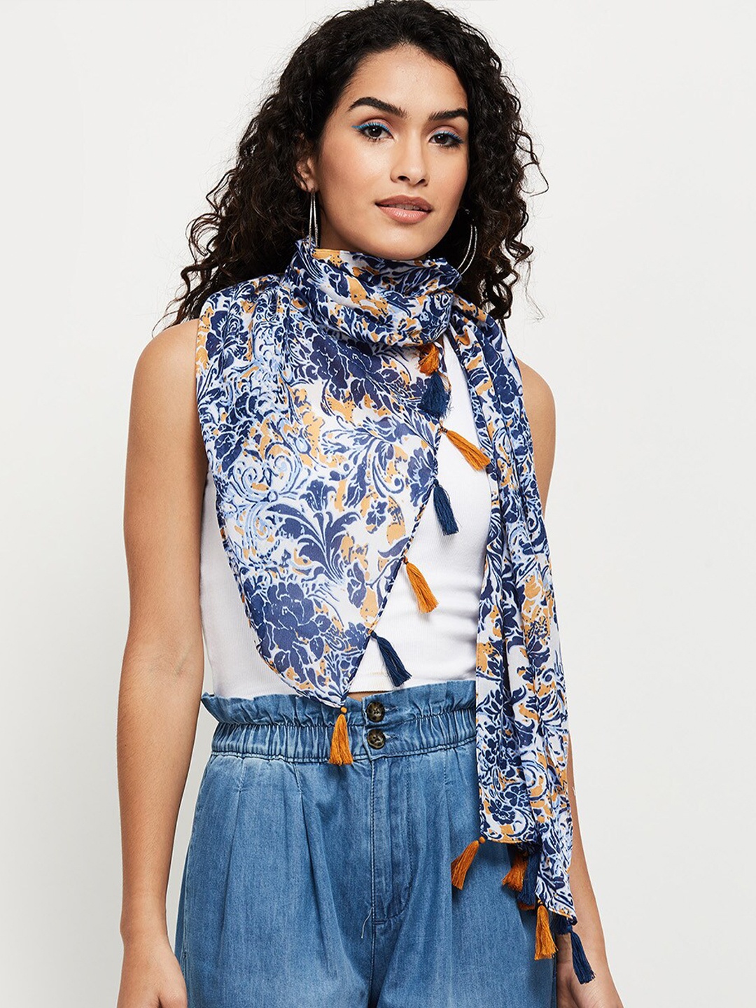 

max Women Printed Polyester Scarf, Blue