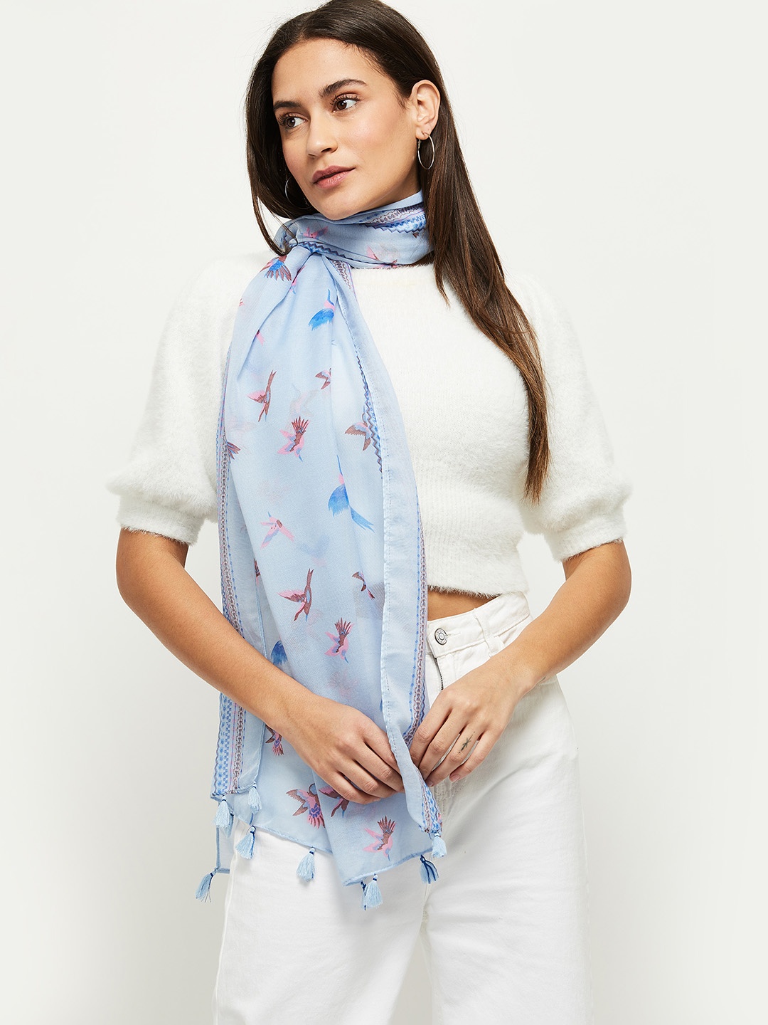 

max Women Printed Polyester Scarf, Blue