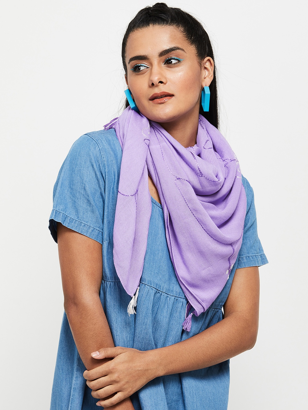 

max Women Embroidered Viscose Rayon Scarf, Lavender