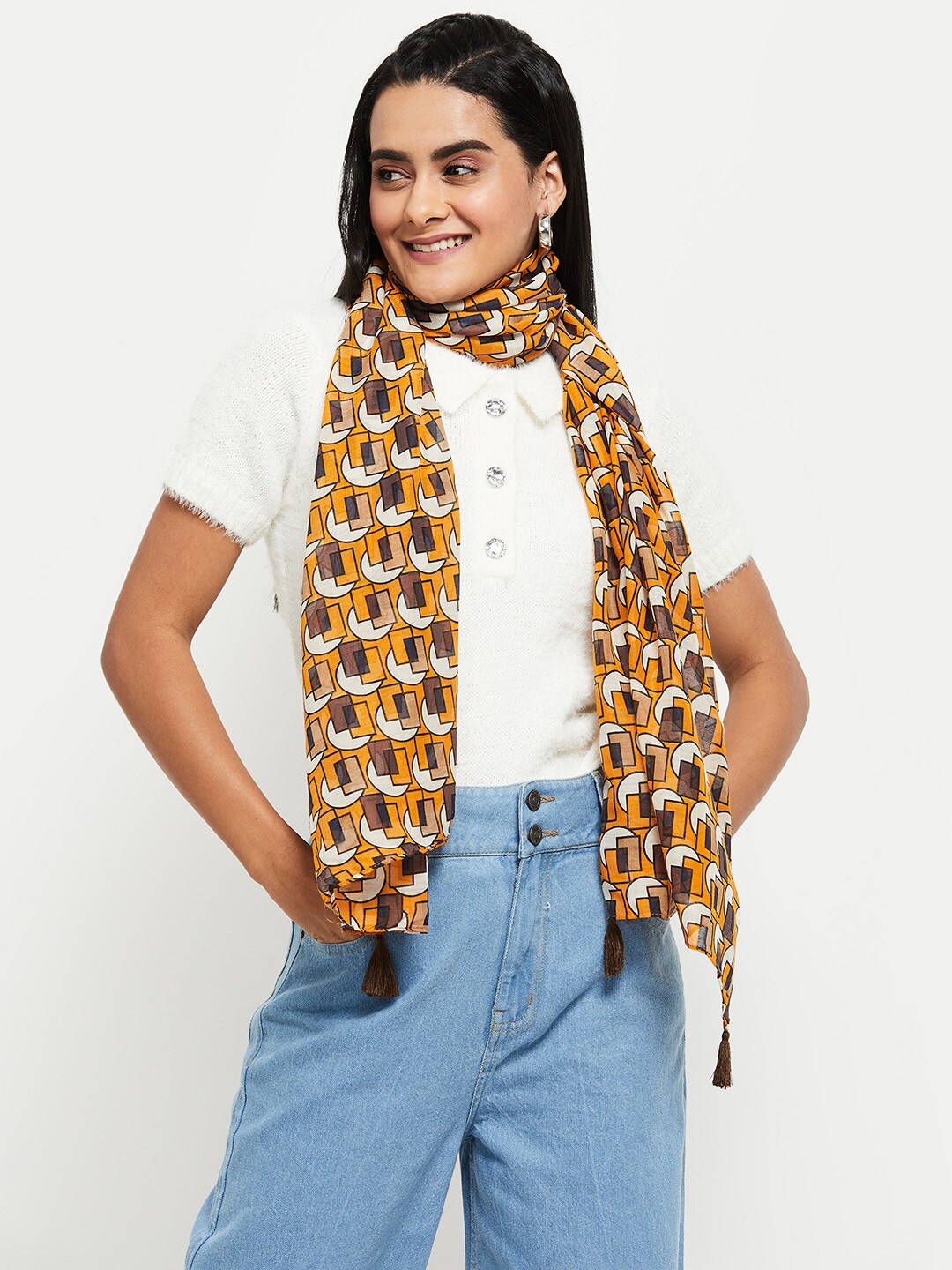 

max Women Printed Polyester Scarf, Orange