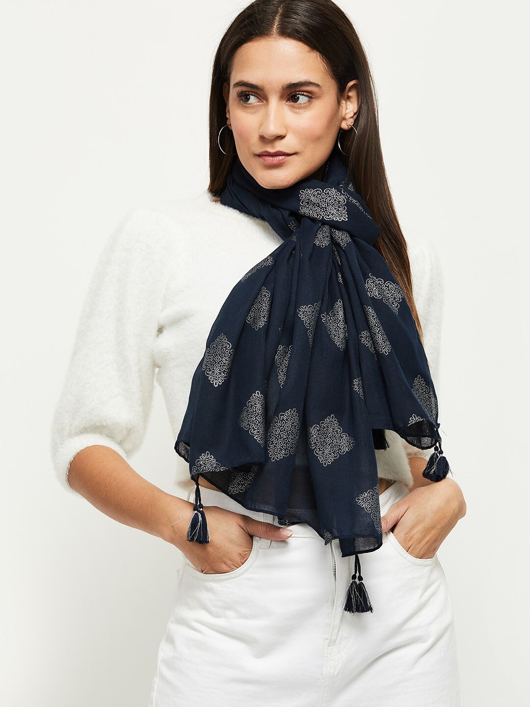 

max Women Printed Polyester Scarf, Blue