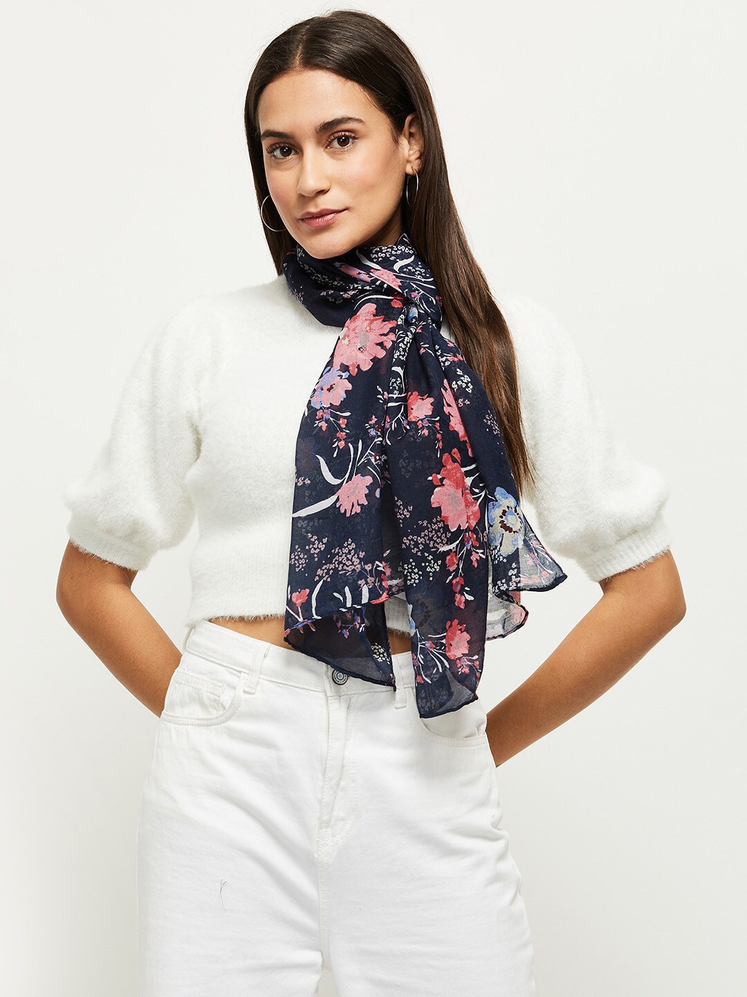 

max Women Printed Polyester Scarf, Blue