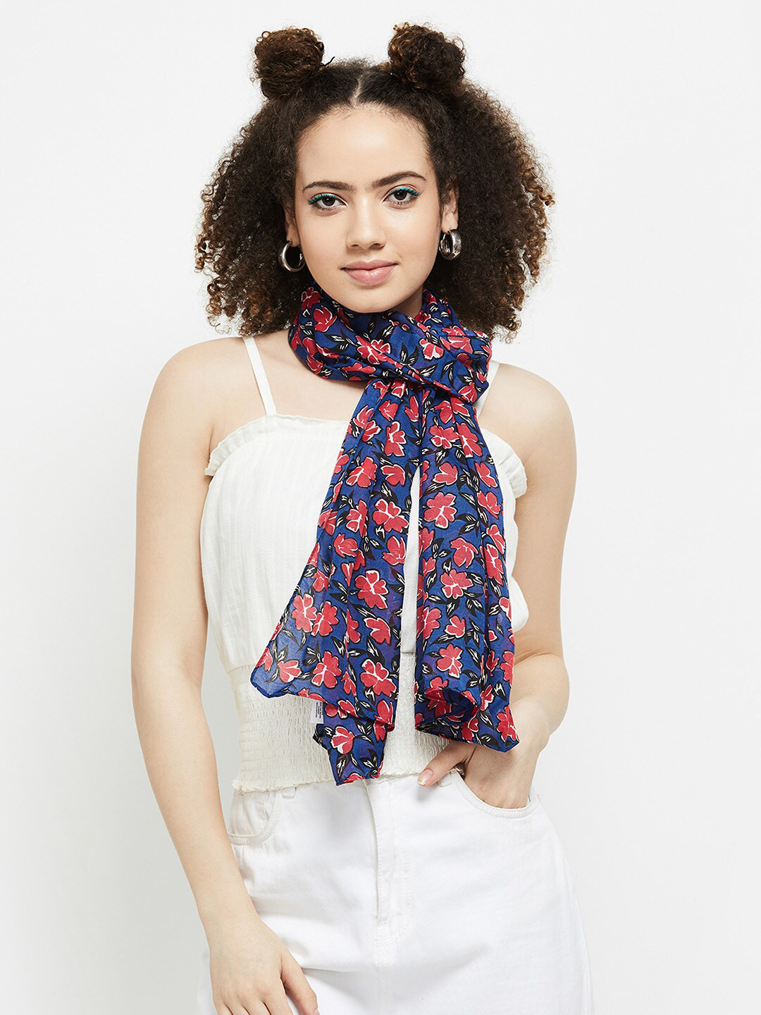 

max Women Floral Printed Polyester Scarf, Blue