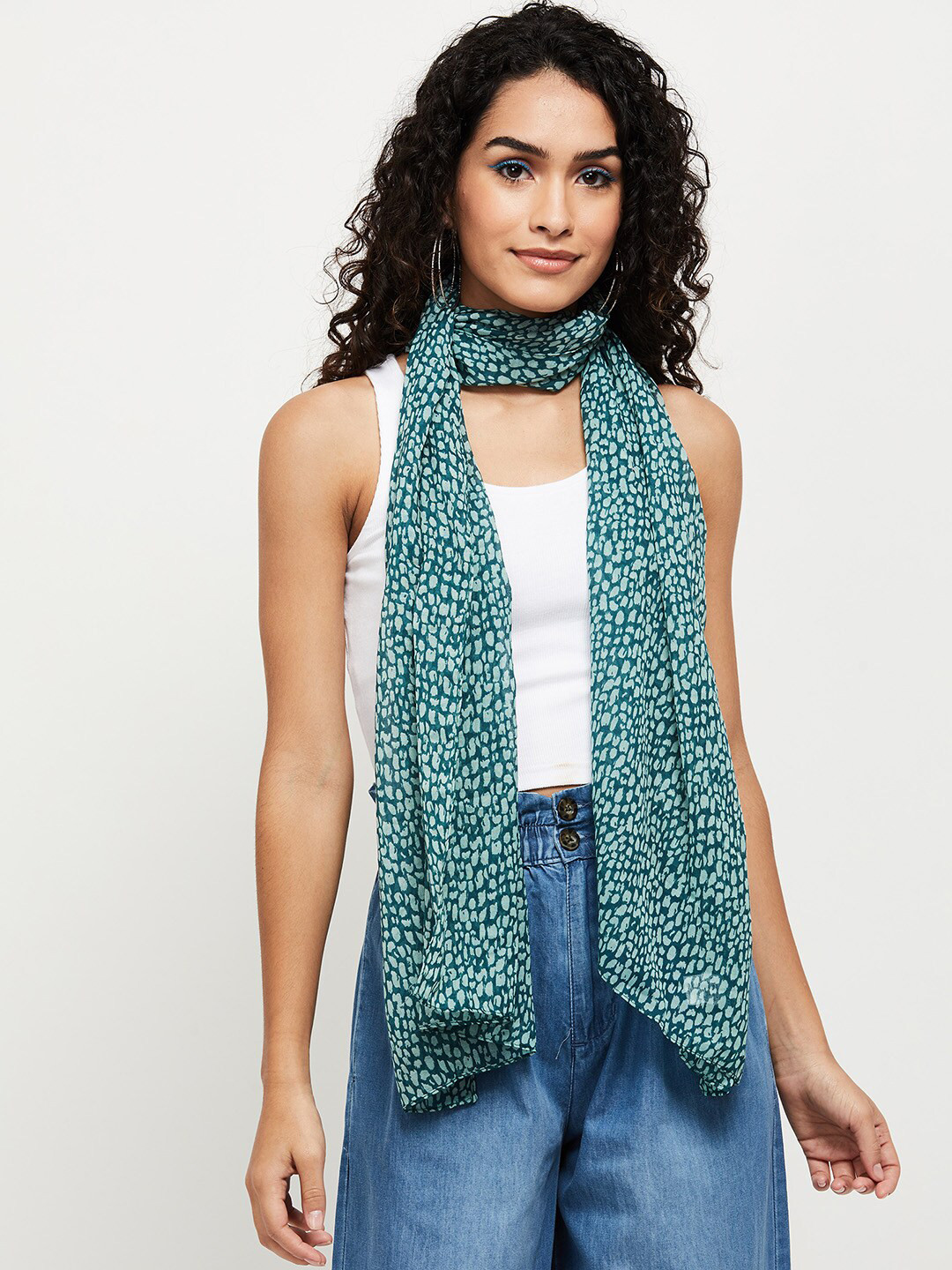 

max Women Printed Polyester Scarf, Green