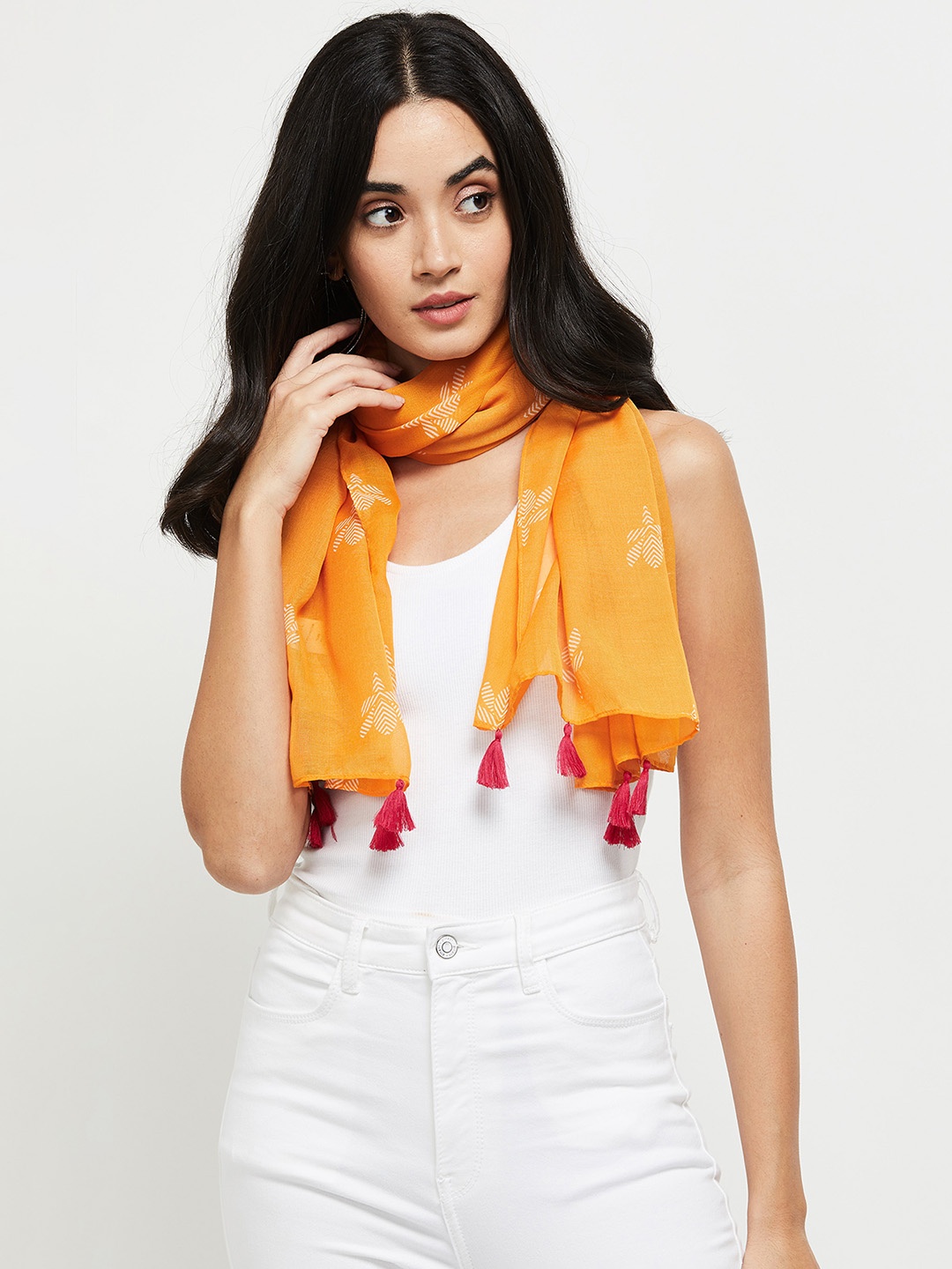 

max Women Printed Polyester Scarf, Yellow