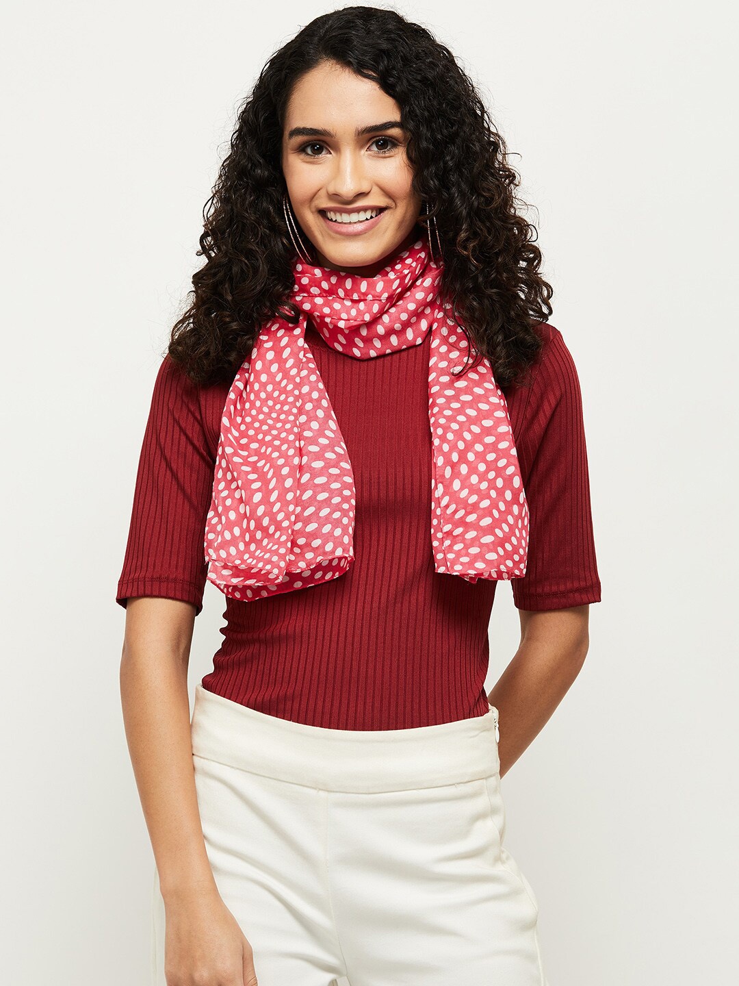 

max Women Printed Polyester Scarf, Pink