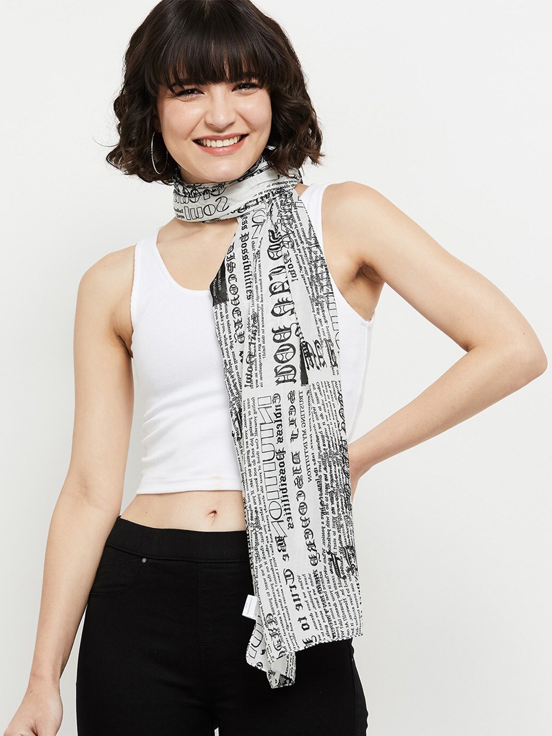 

max Women Printed Polyester Scarf, White