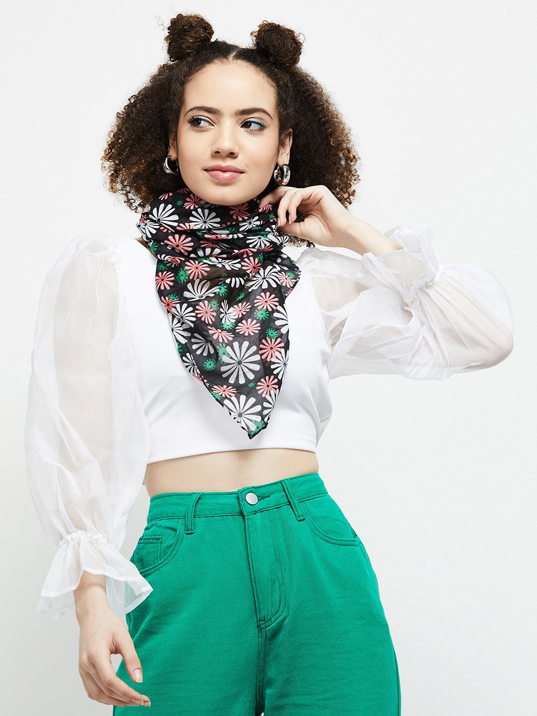 

max Women Floral Printed Polyester Scarf, Black