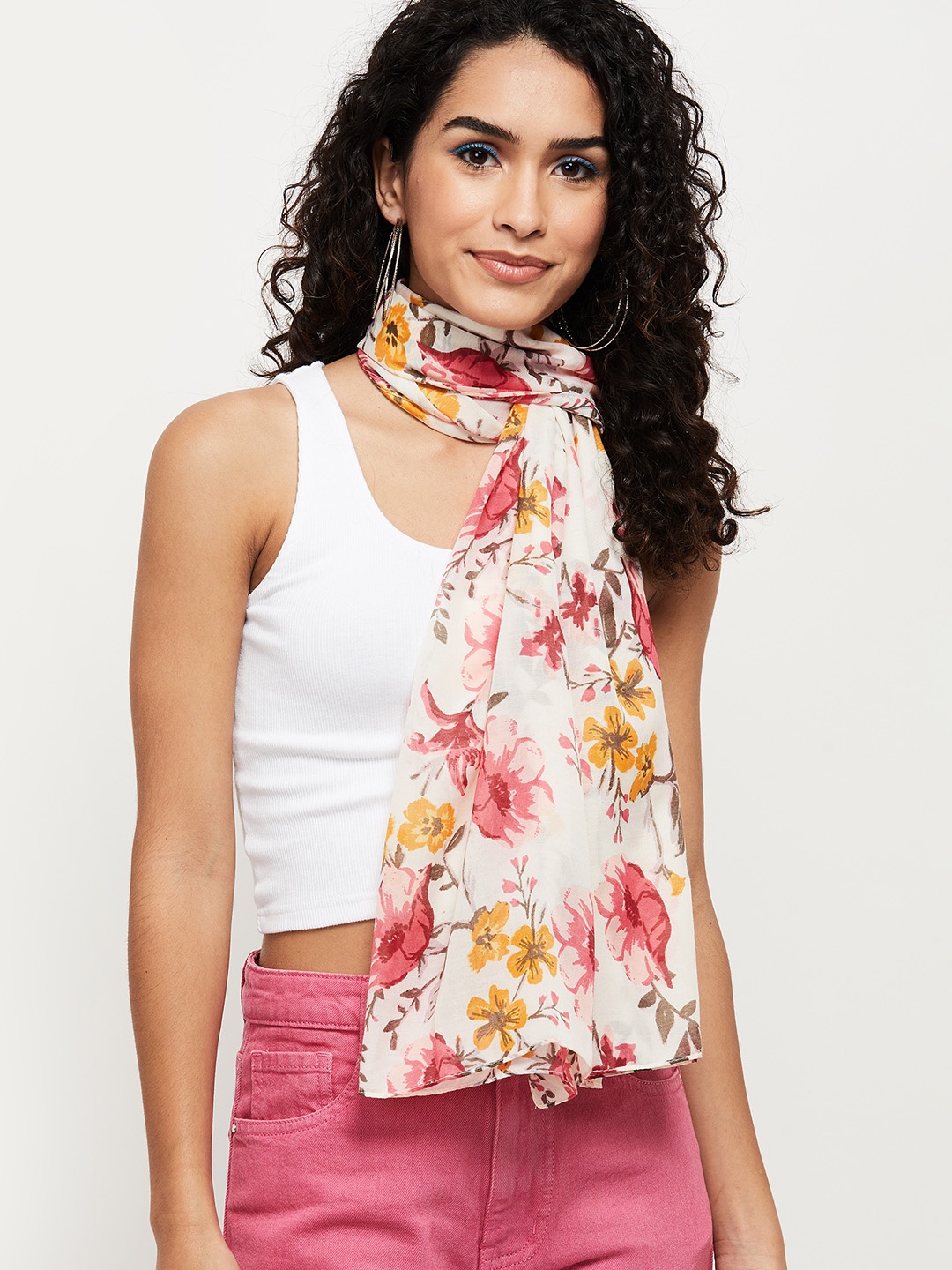 

max Women Floral Printed Polyester Scarf, Off white