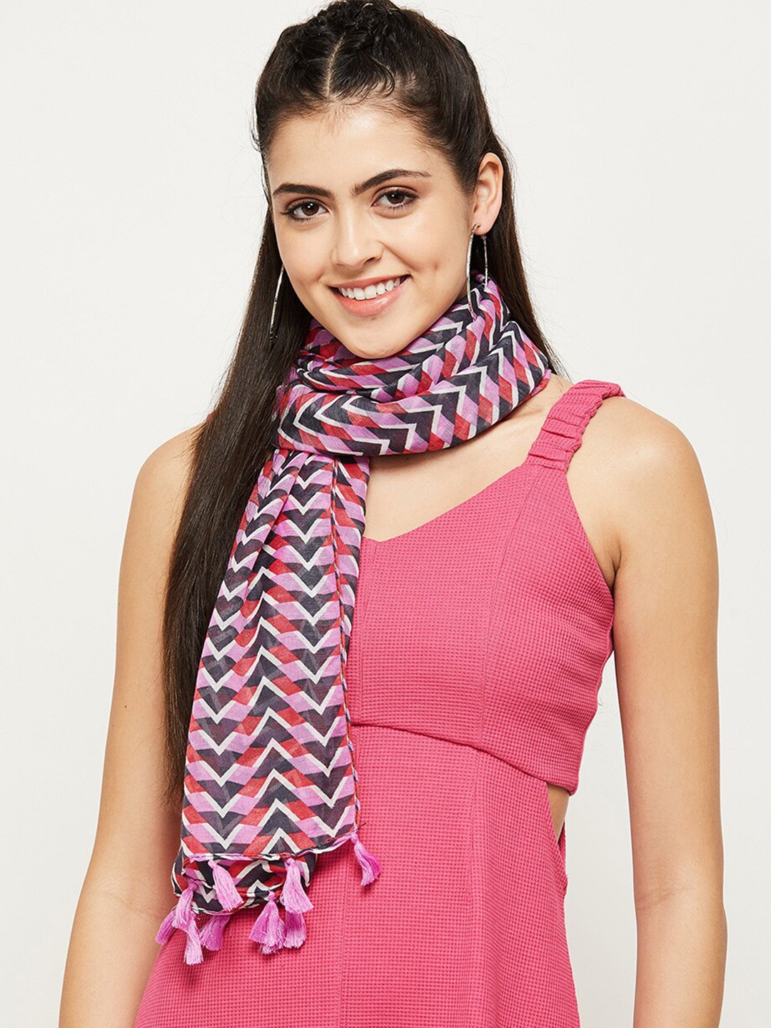 

max Women Printed Polyester Scarf, Pink