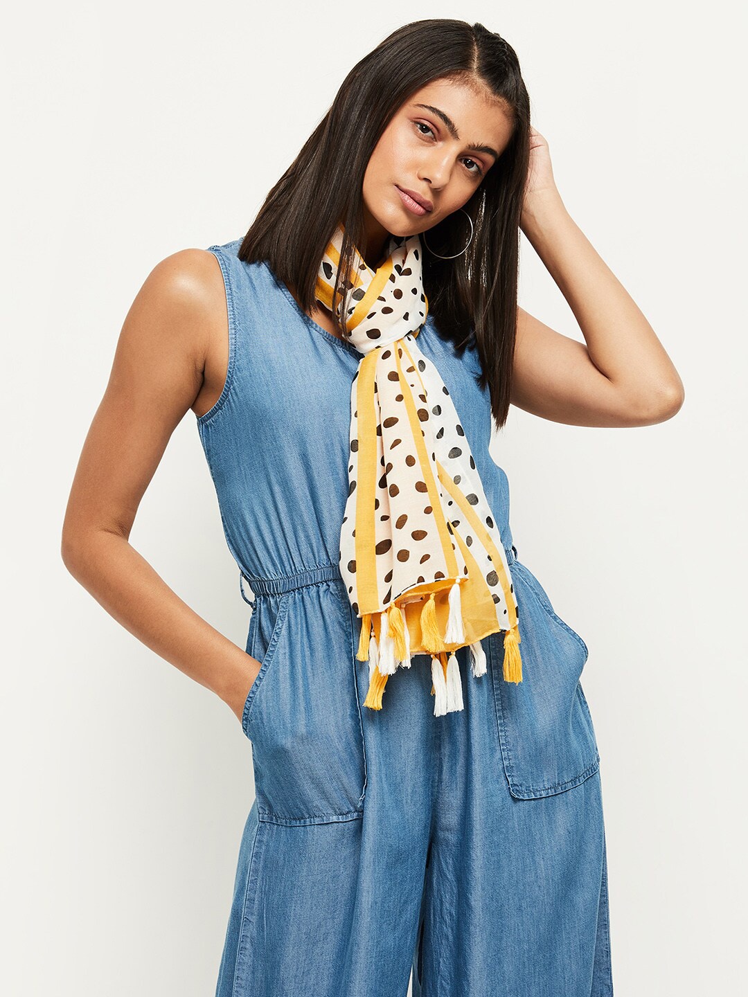 

max Women Printed Polyester Scarf, Yellow