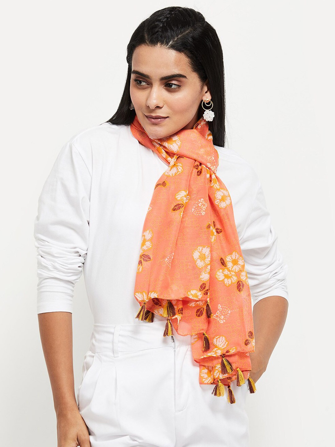

max Women Printed Polyester Scarf, Orange