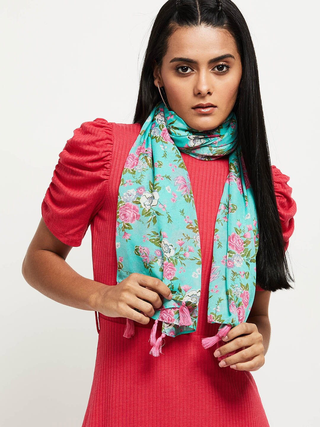 

max Women Floral Printed Polyester Scarf, Sea green