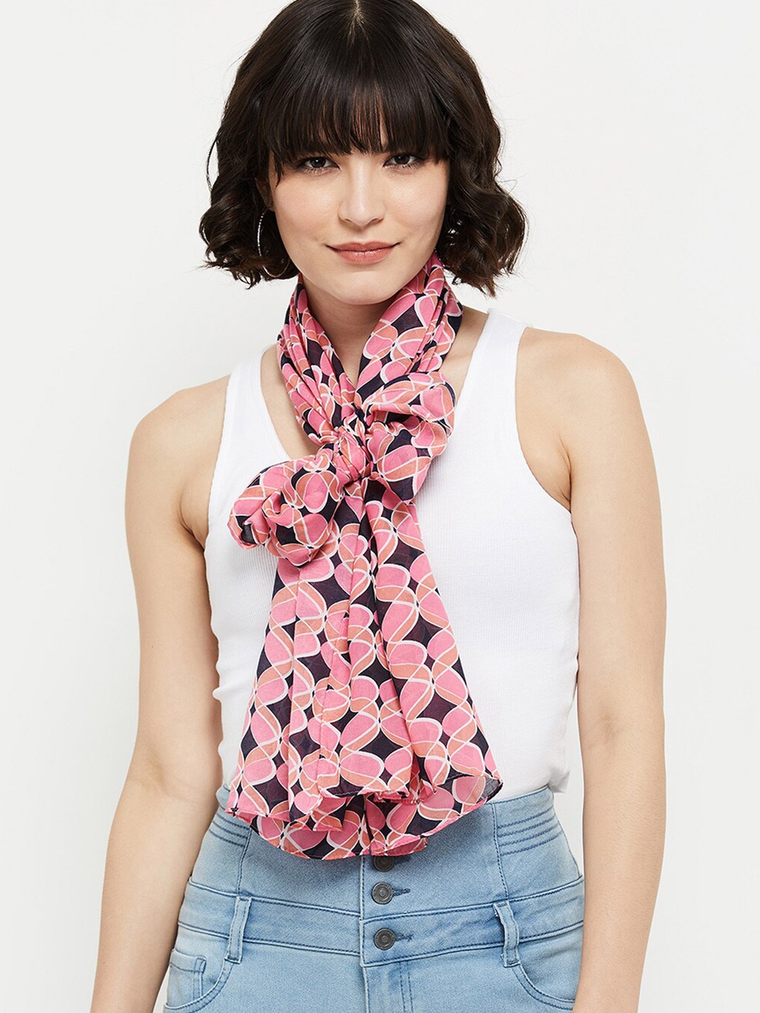 

max Women Printed Polyester Scarf, Pink