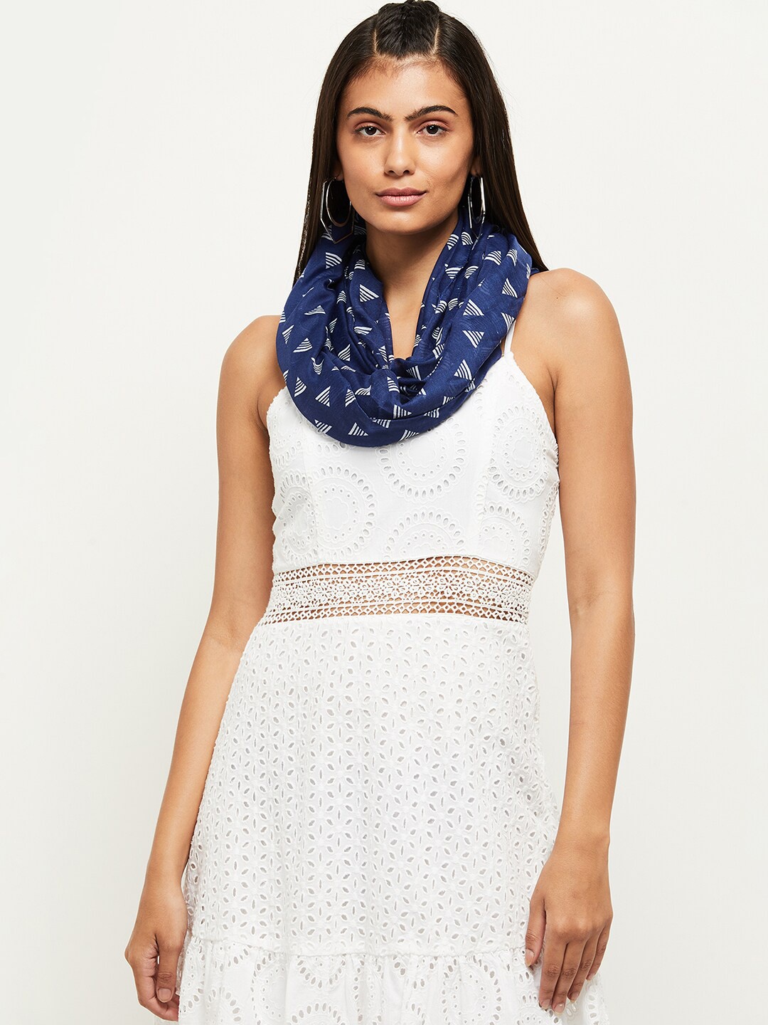 

max Women Printed Polyester Scarf, Blue