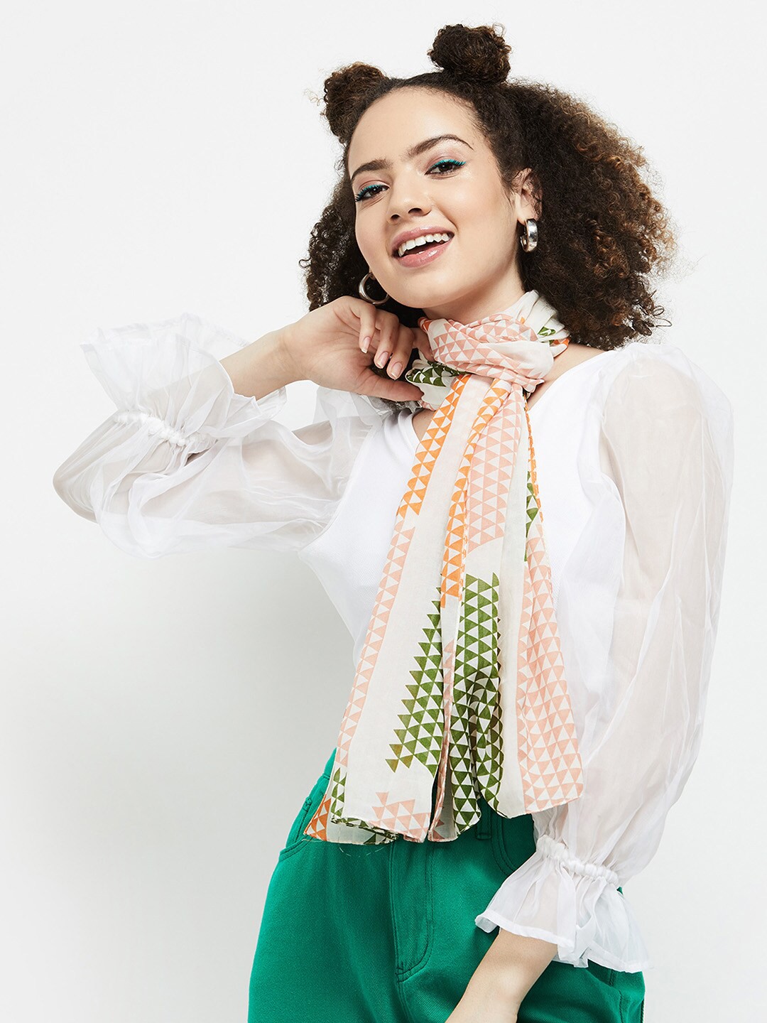 

max Women Printed Polyester Scarf, White