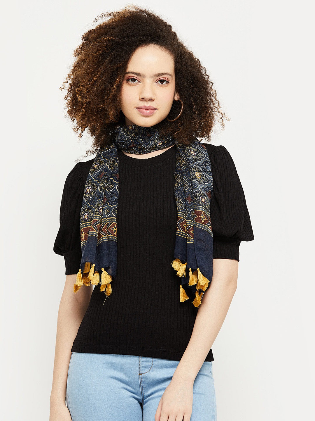 

max Women Self Design Polyester Scarf, Navy blue