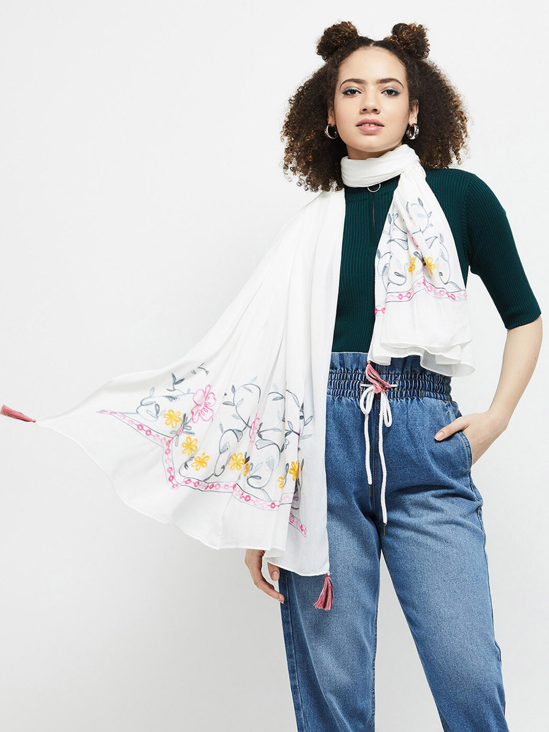 

max Women Printed Polyester Scarf, White