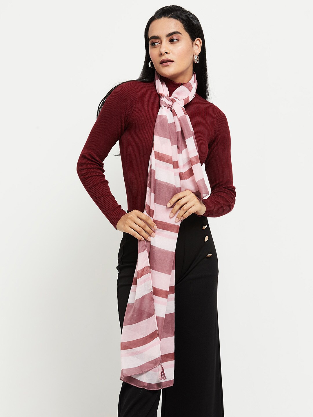 

max Women Striped Polyester Scarf, Pink