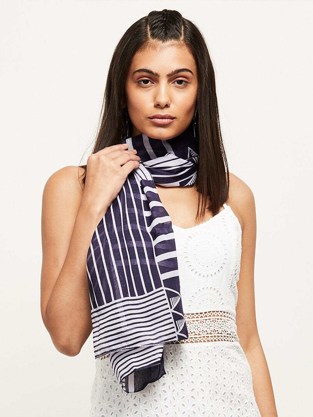 

max Women Striped Polyester Scarf, Blue