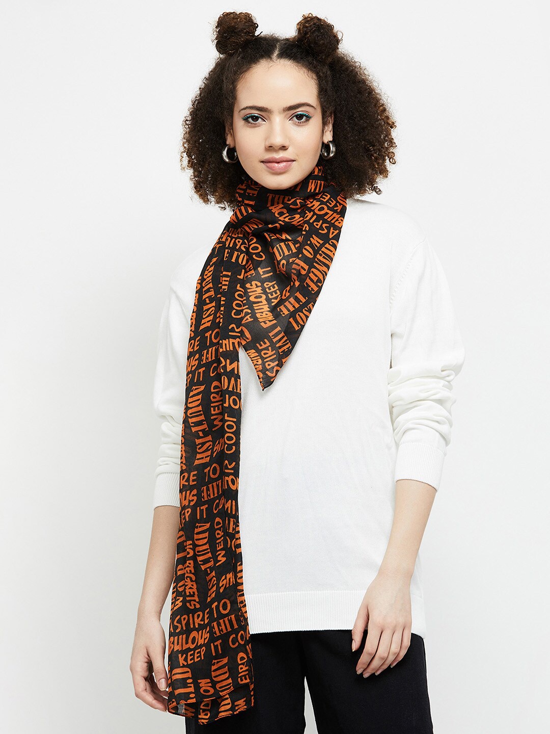 

max Women Printed Polyester Scarf, Brown
