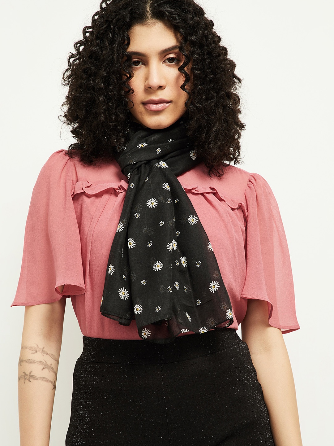

max Women Printed Polyester Scarf, Black